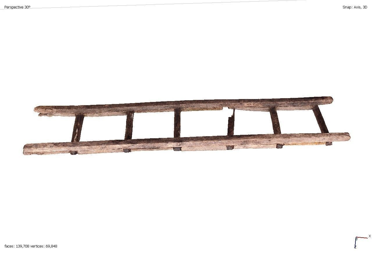 Old rotten wooden ladder 3D model_2