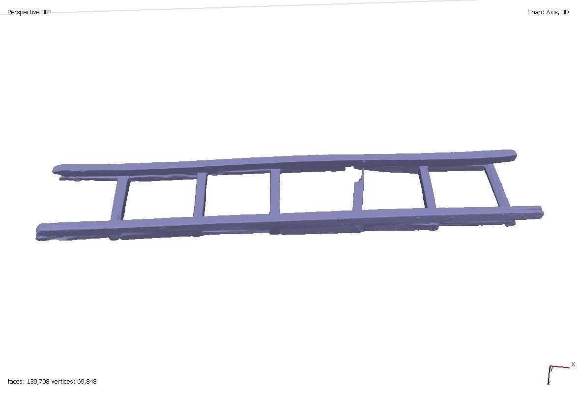 Old rotten wooden ladder 3D model_3