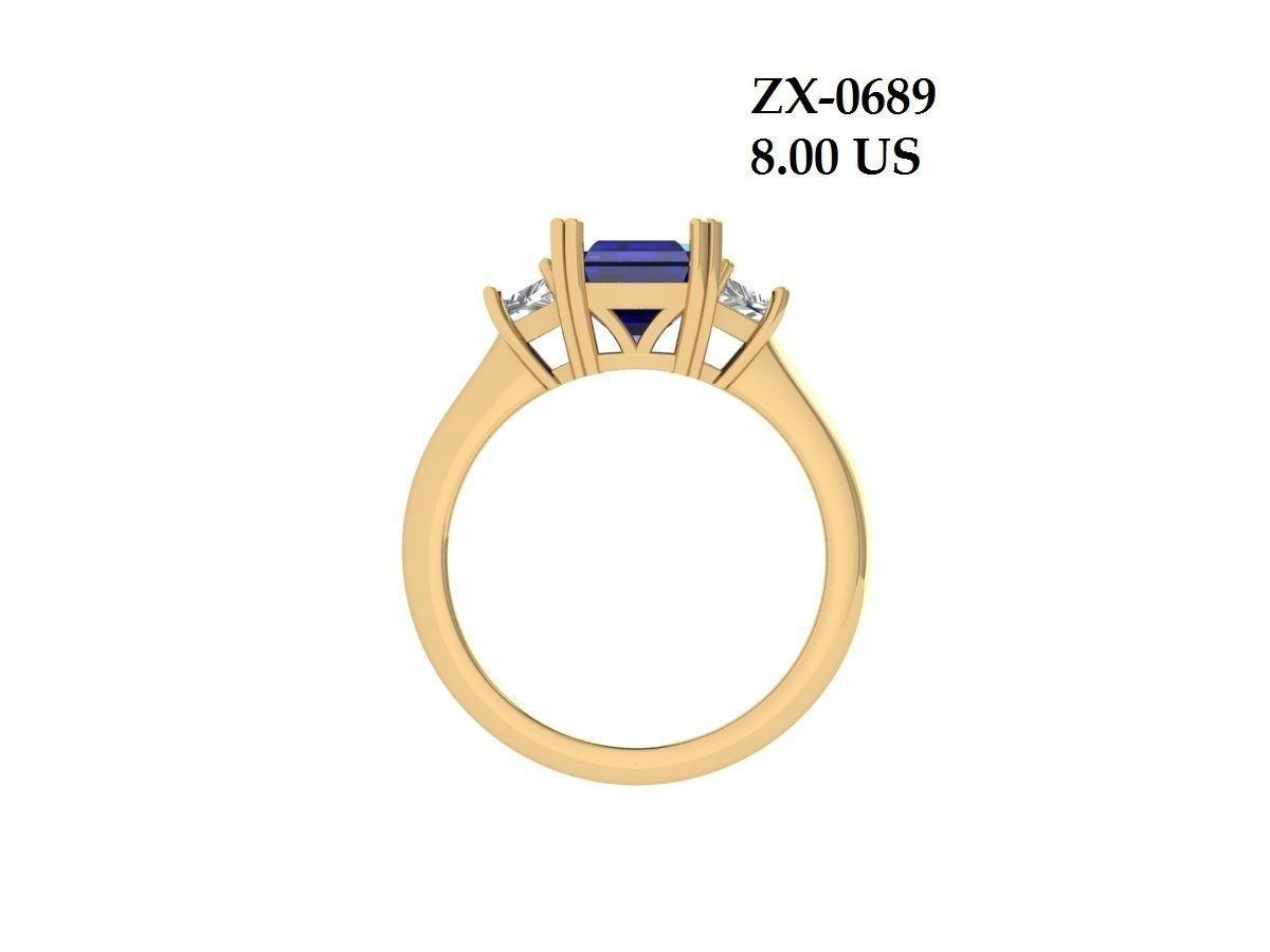 Emerald 3 Stone Art Deco Ring 3D print model_5