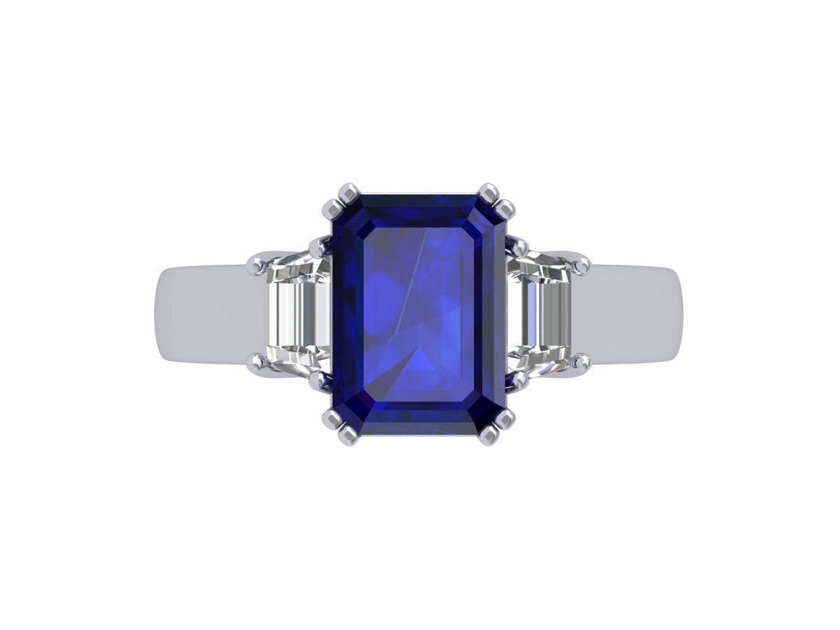 Emerald 3 Stone Art Deco Ring 3D print model_1