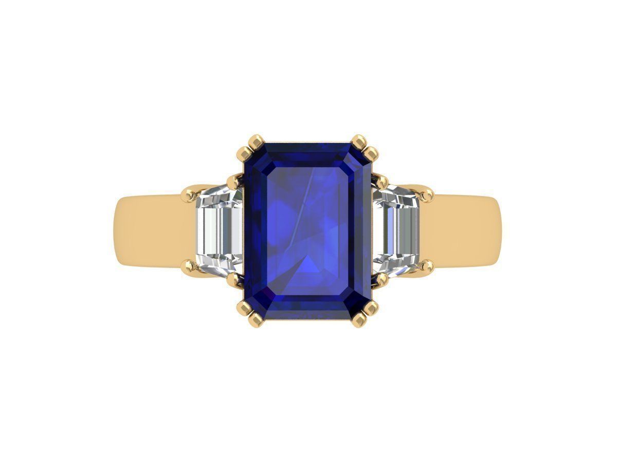 Emerald 3 Stone Art Deco Ring 3D print model_3