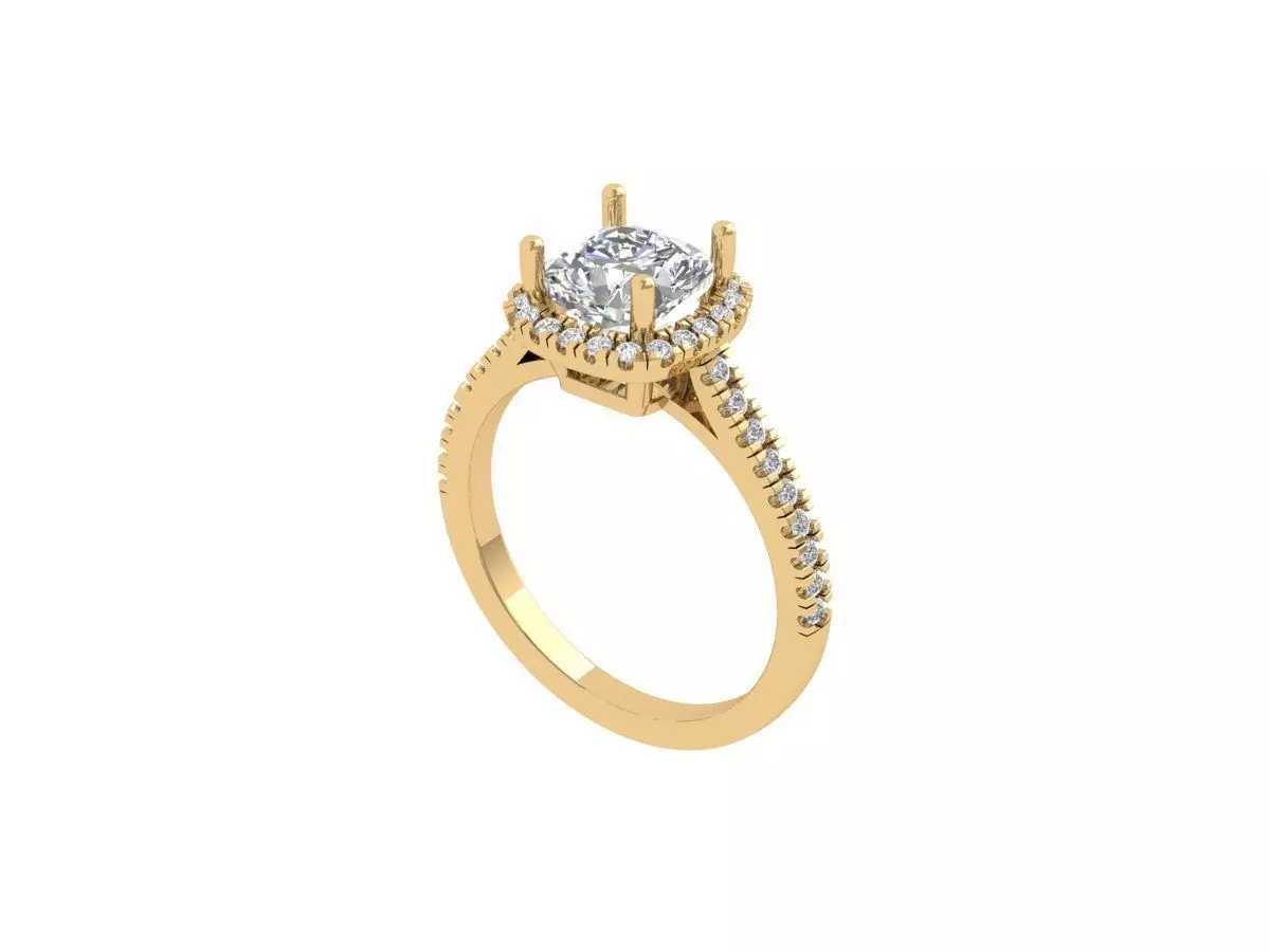 Cushion Solitaire Ring 3D print model_0