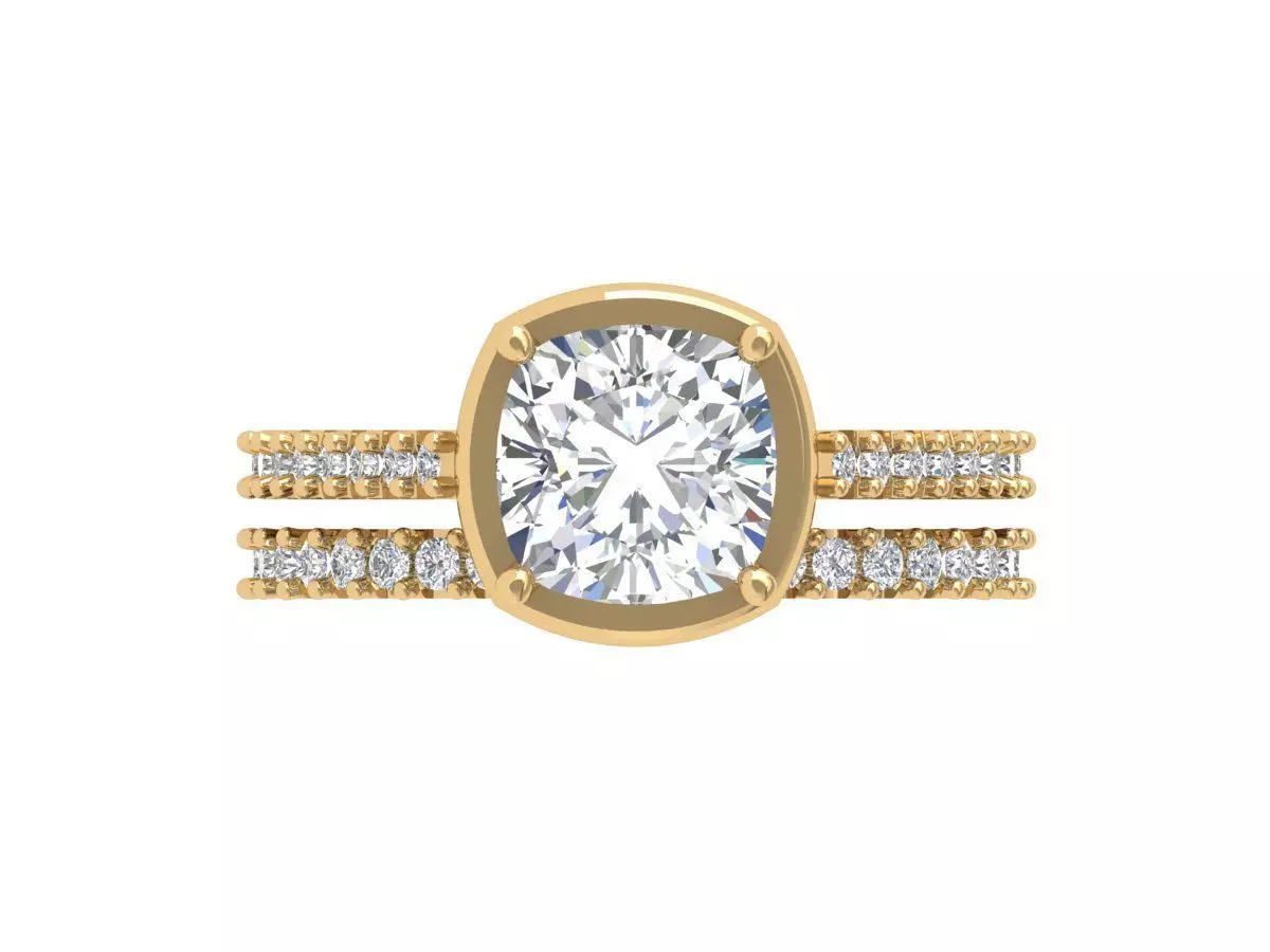 Cushion Solitaire Ring 3D print model_0