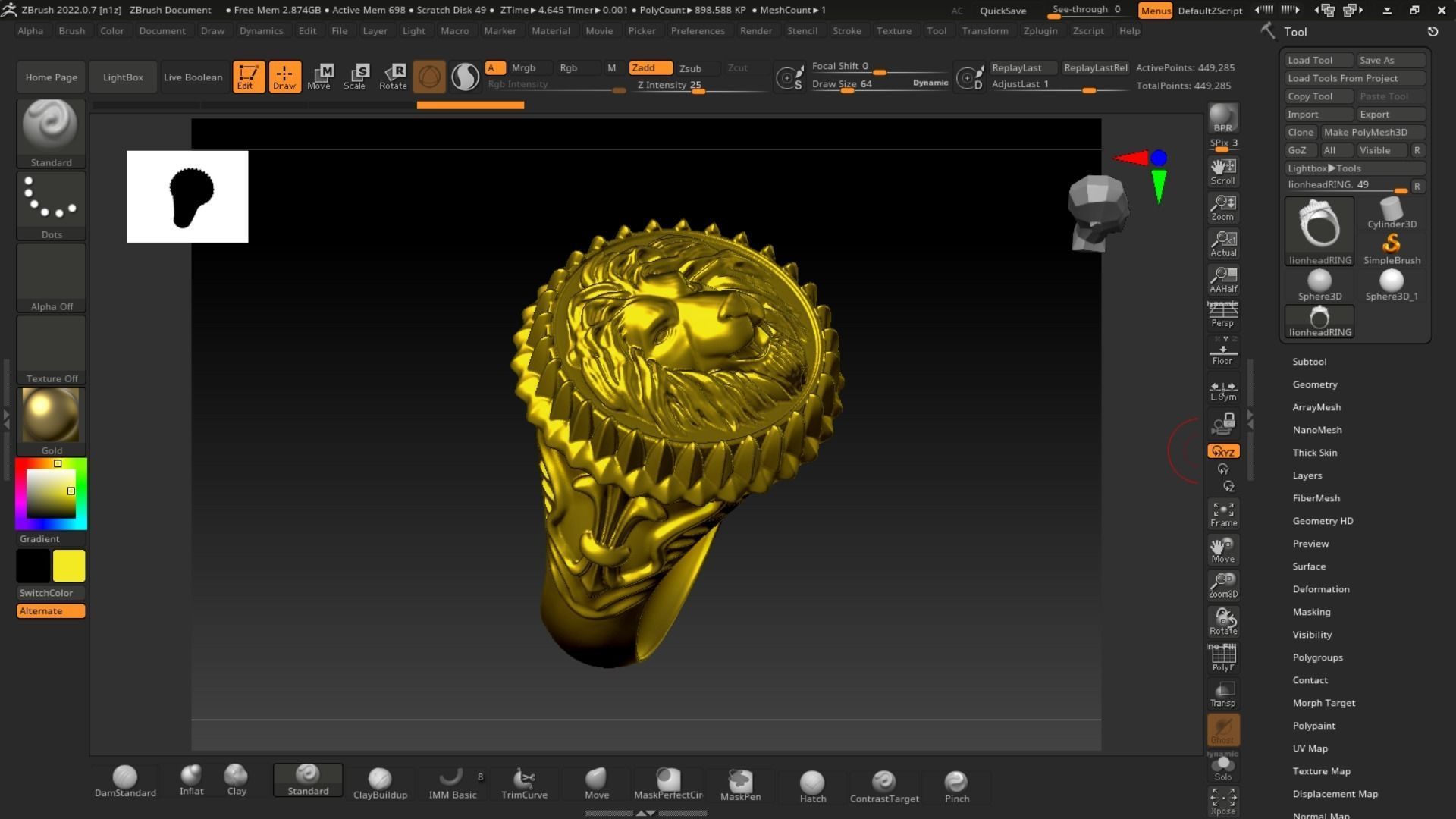 Lionhead ring for men 3D printable file 3D print model_9