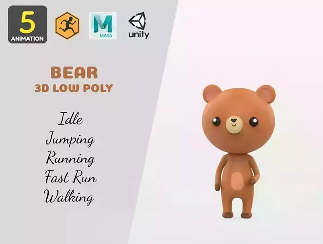 Stylized Bear Animated v001 Low-poly 3D model