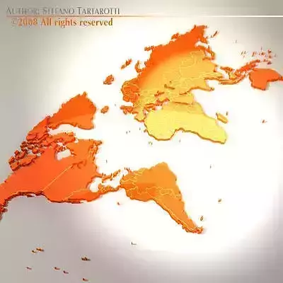 Planisphere world map in orange