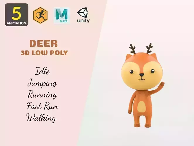 Stylized Deer Animated v001 Low-poly 3D model