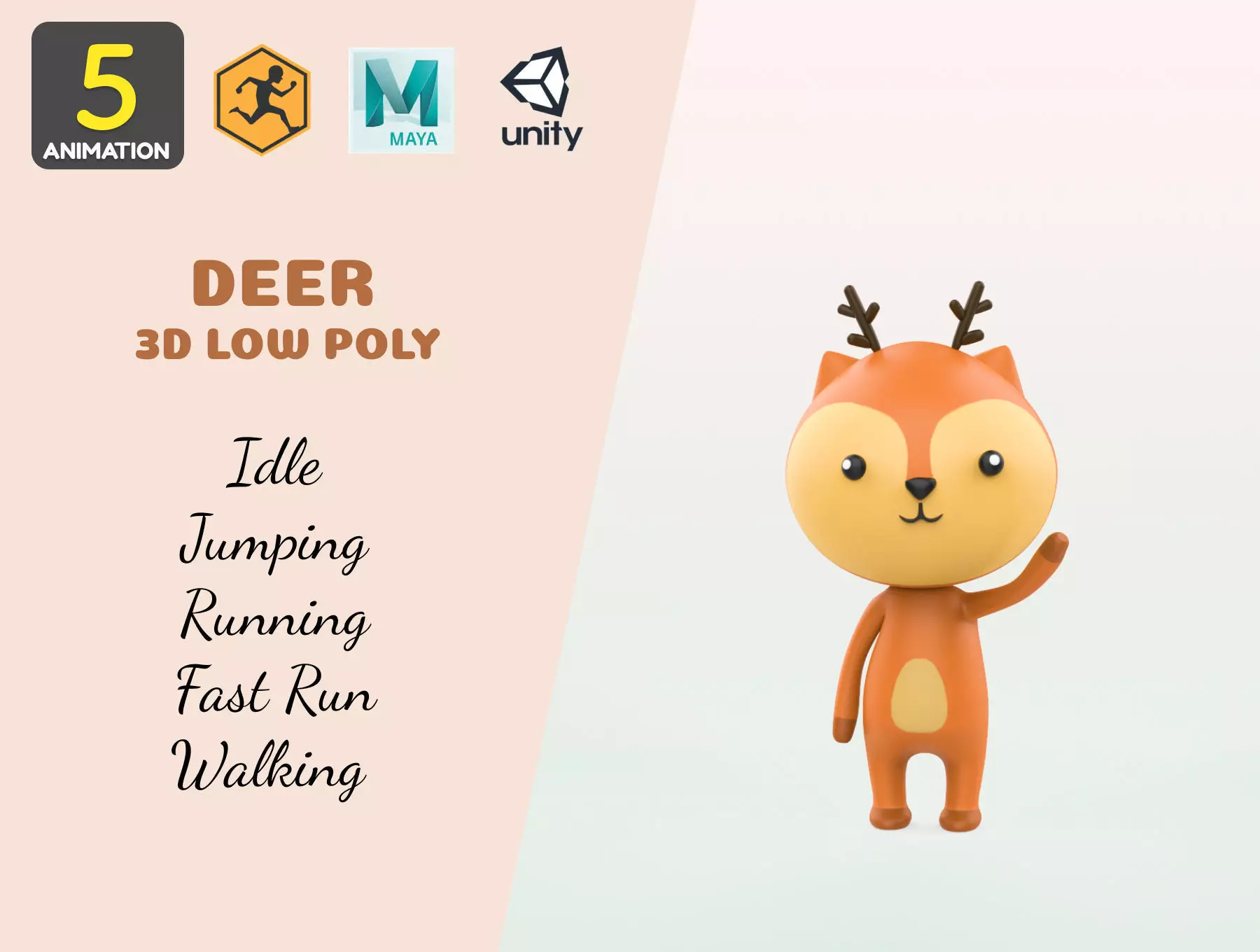 Stylized Deer Animated v001 Low-poly 3D model_0