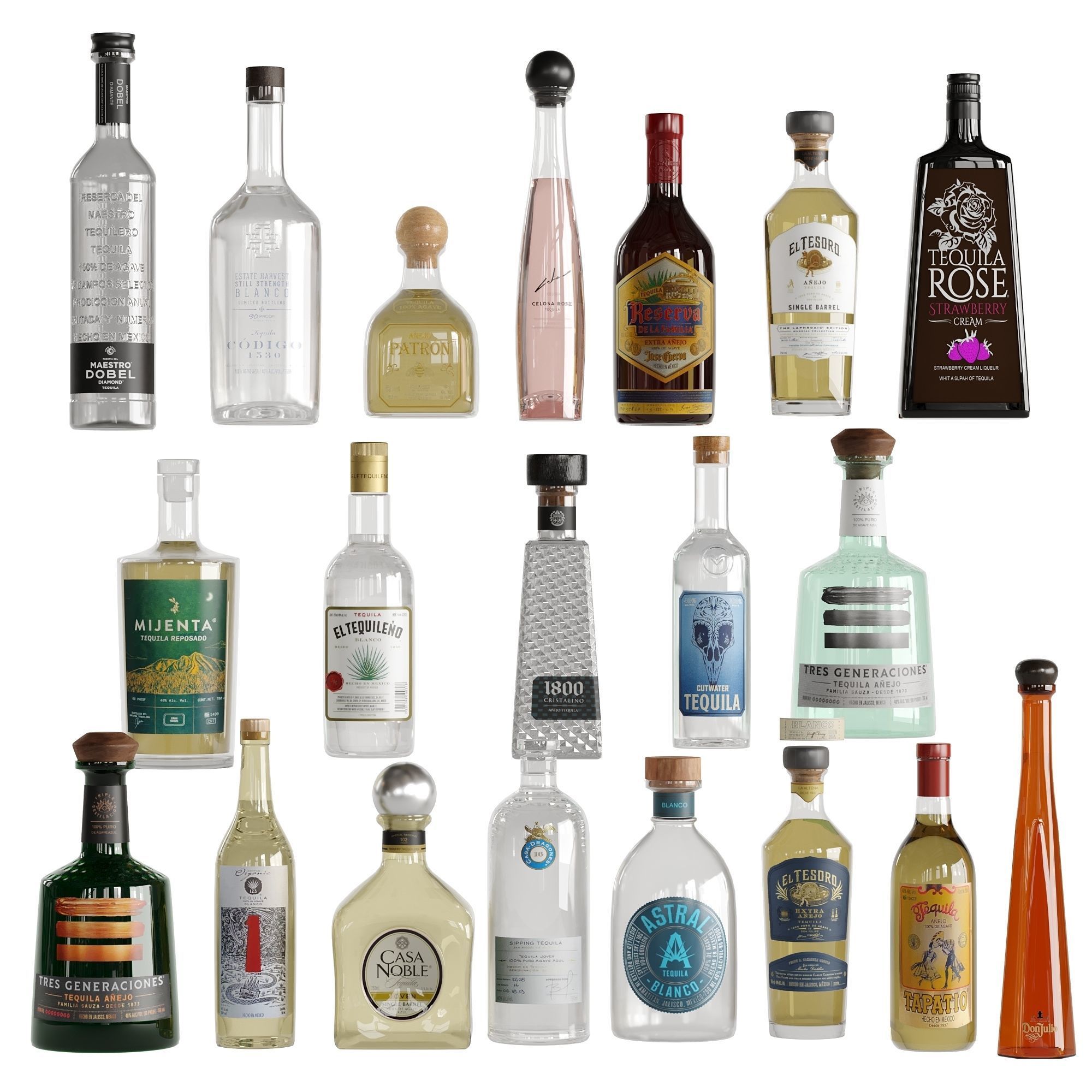 Bottles Vol 7 Whiskey vodka tequila Low-poly 3D model_4