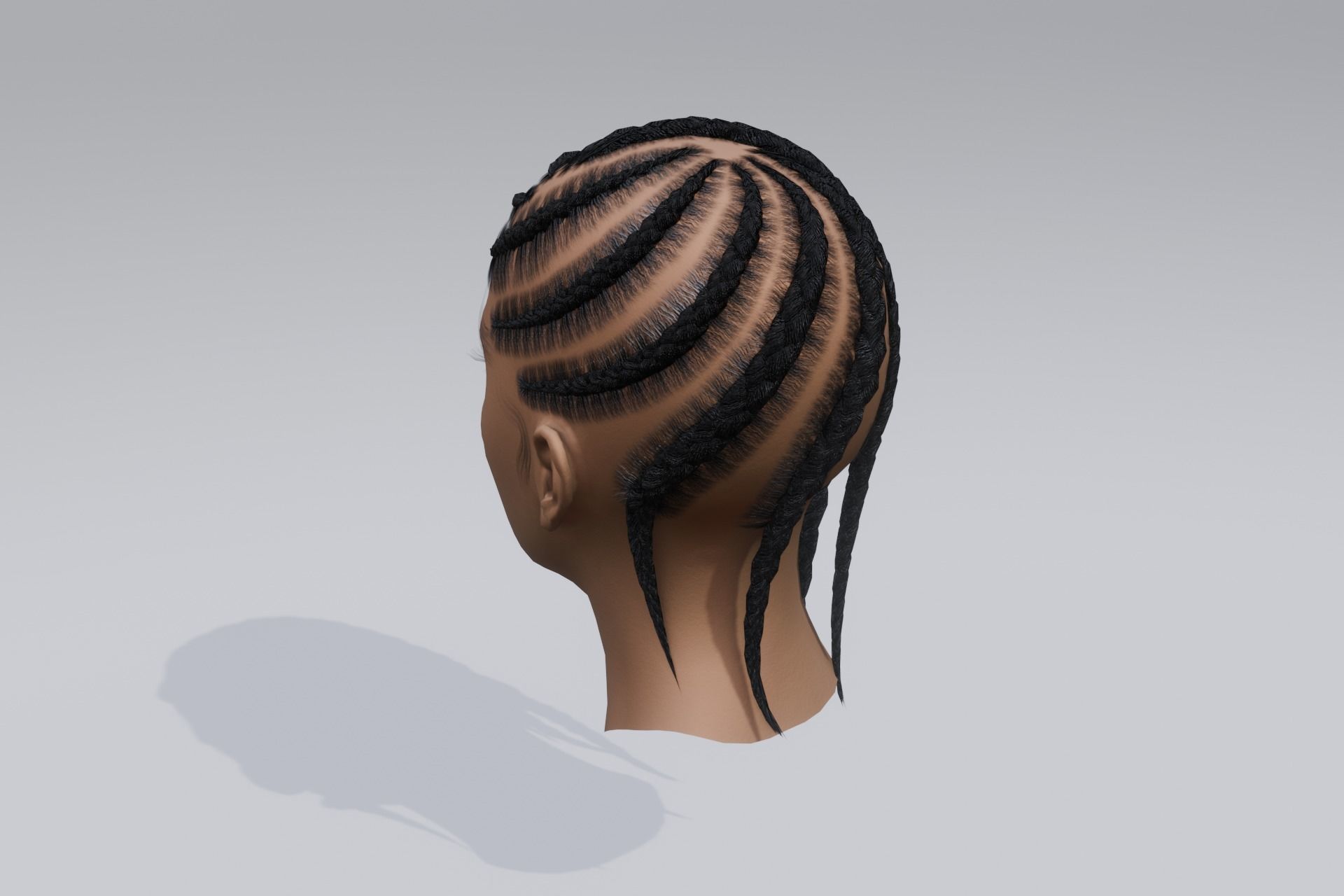 Female braided spiral afro hair Low-poly 3D model_6