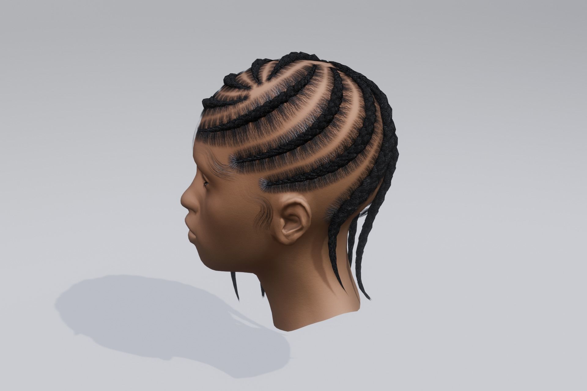Female braided spiral afro hair Low-poly 3D model_4