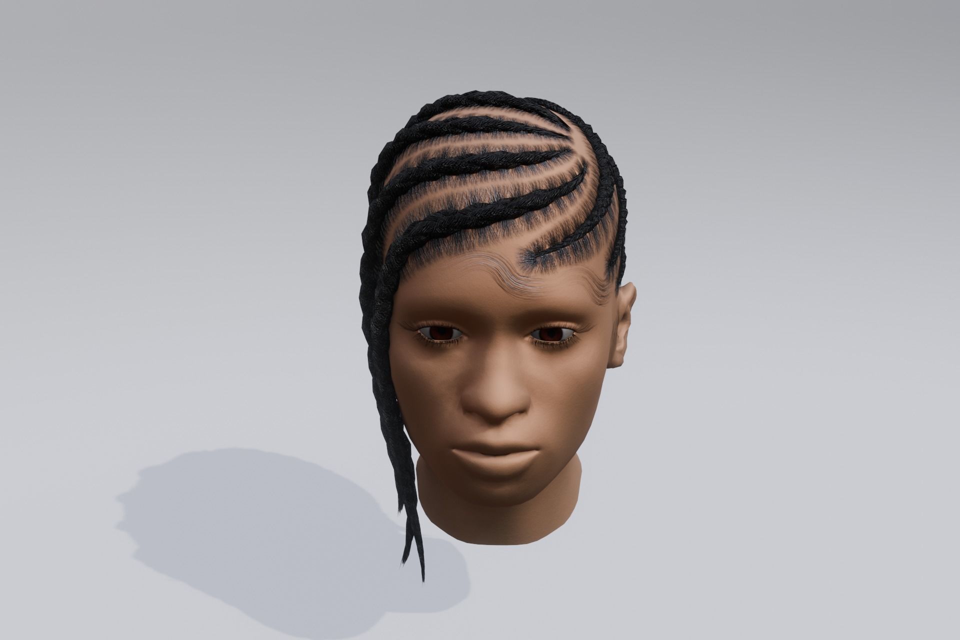 Female braided spiral afro hair Low-poly 3D model_2