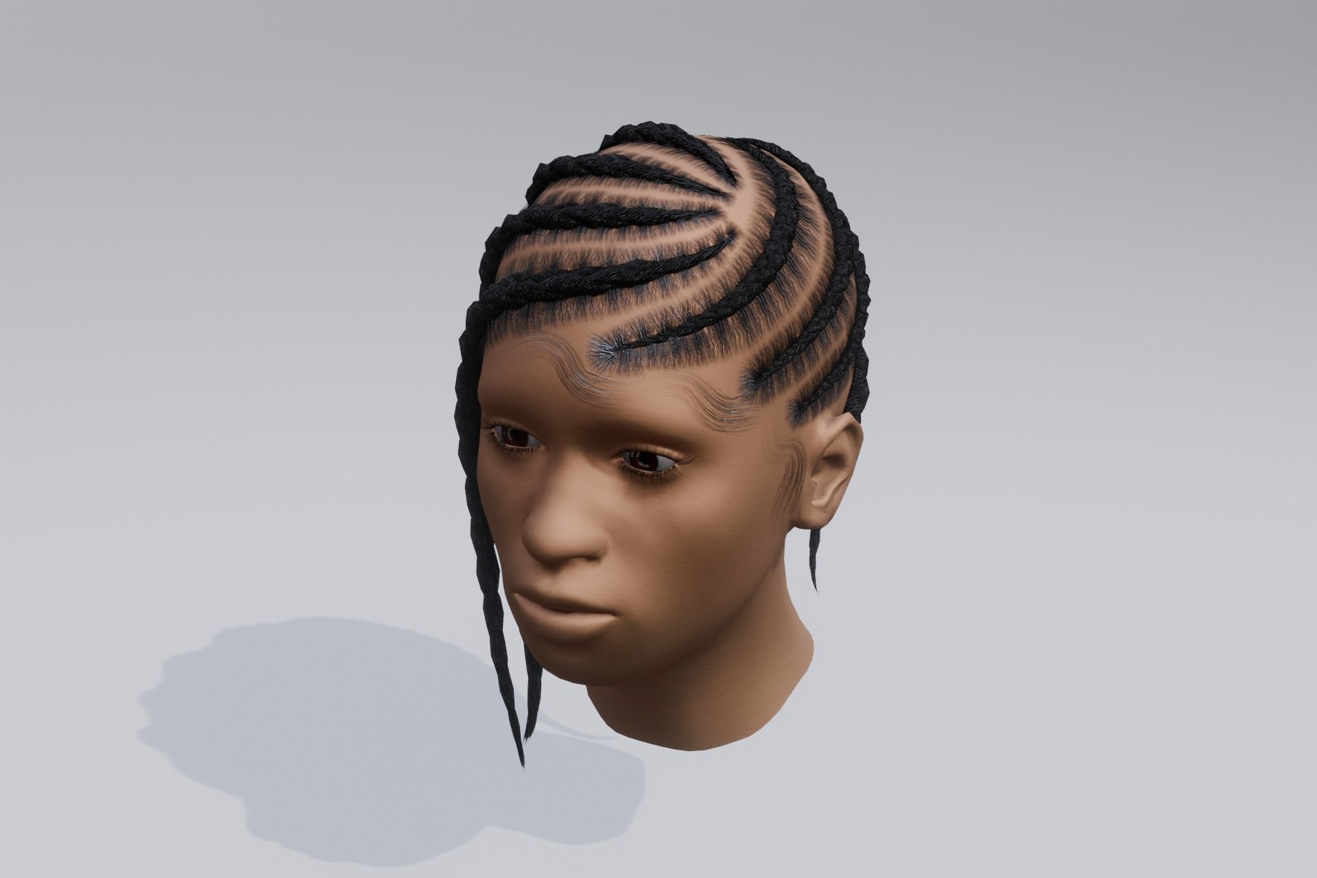 Female braided spiral afro hair Low-poly 3D model_3