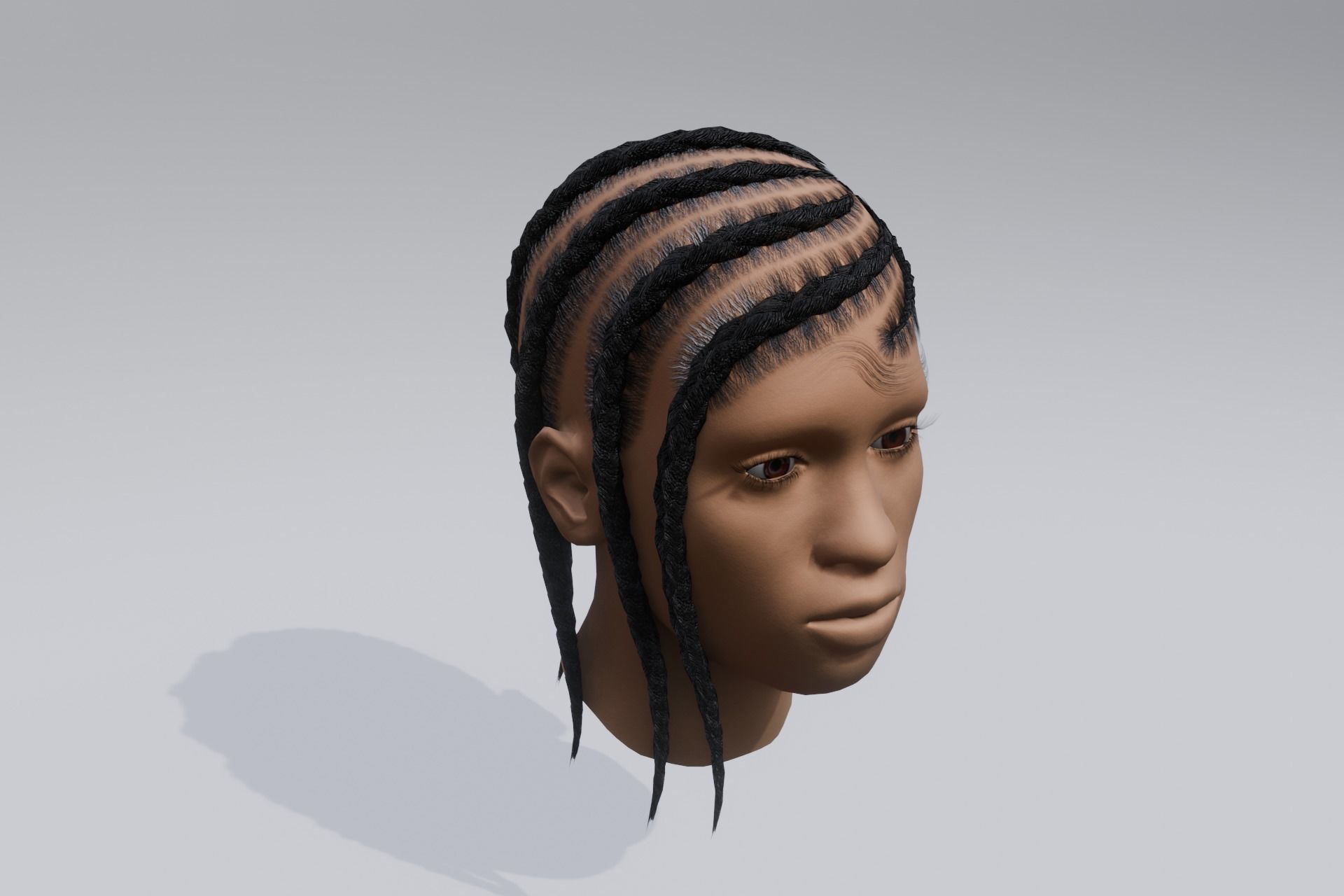 Female braided spiral afro hair Low-poly 3D model_5