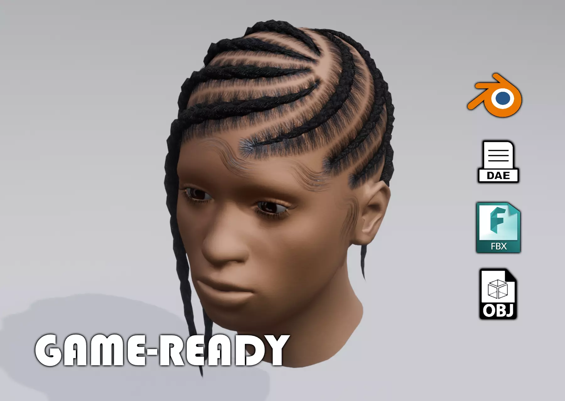 Female braided spiral afro hair Low-poly 3D model_0