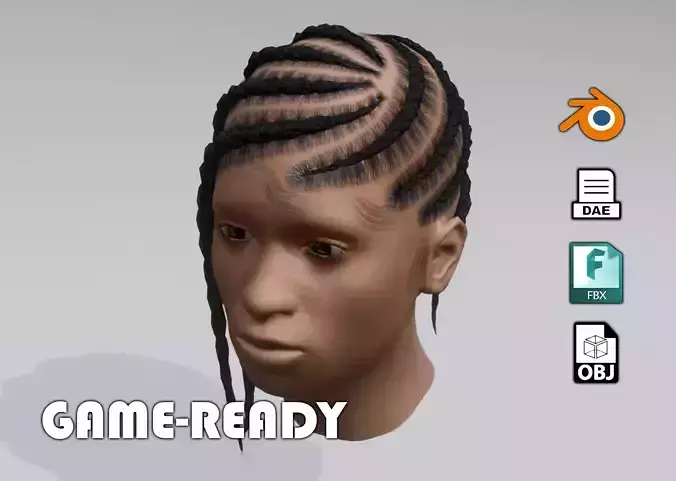 Female braided spiral afro hair Low-poly 3D model