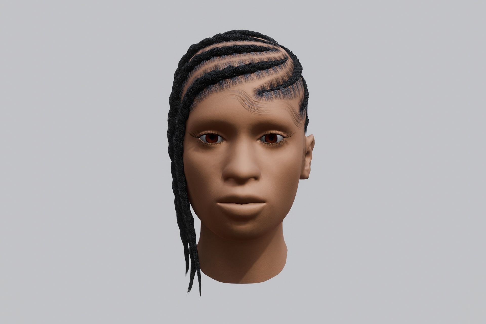 Female braided spiral afro hair Low-poly 3D model_9