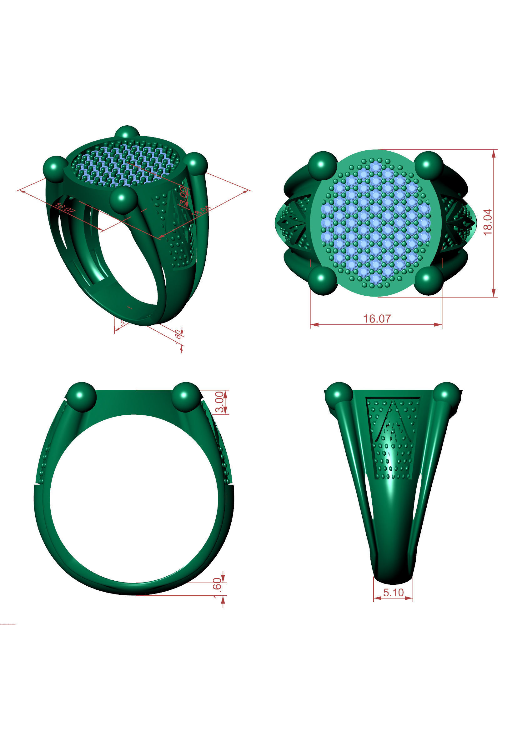 Men Diamond Ring  3D Printable Ornamental Jewelry Design 3D print model_6