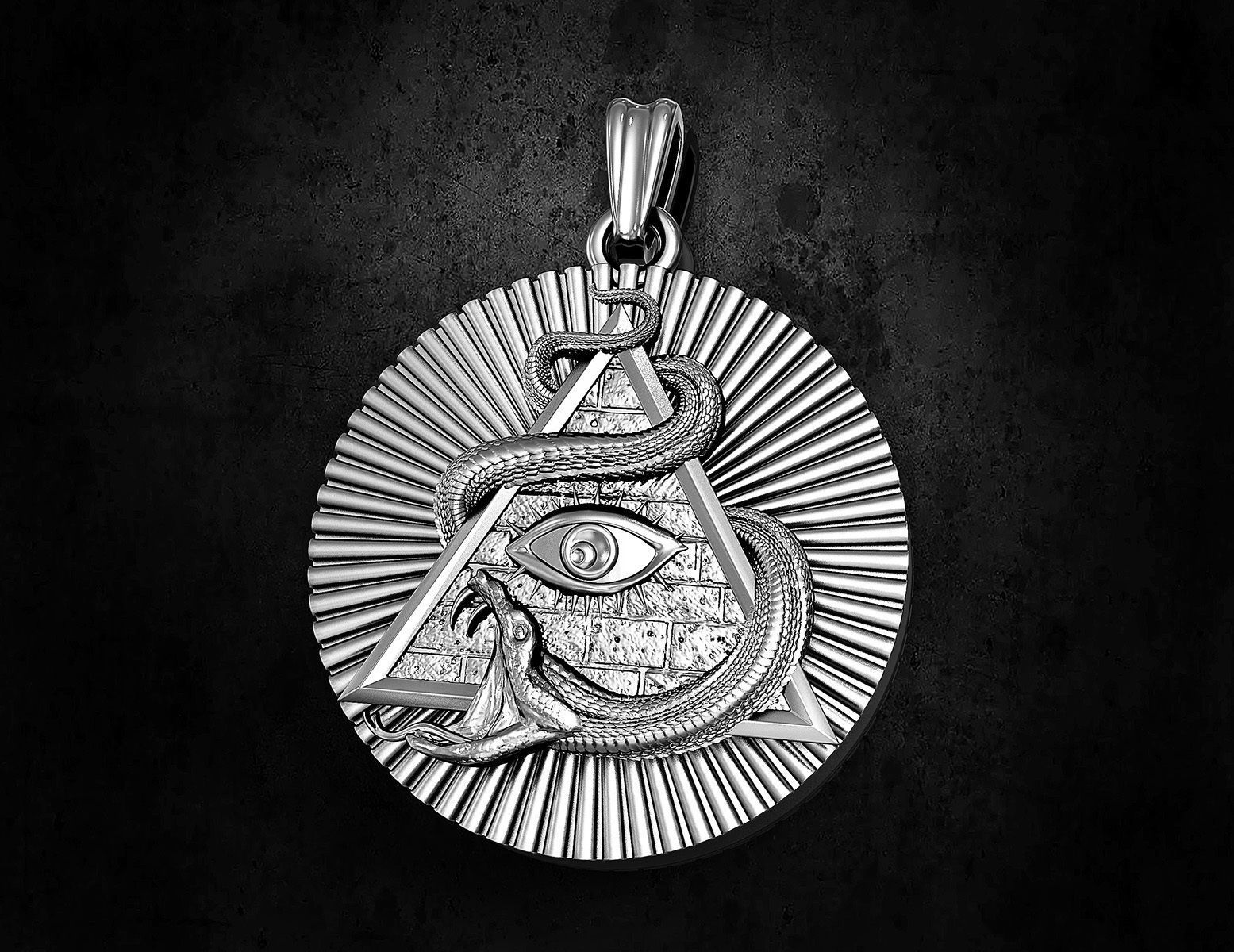 All seeing eye with snake pendant 3D print model_3