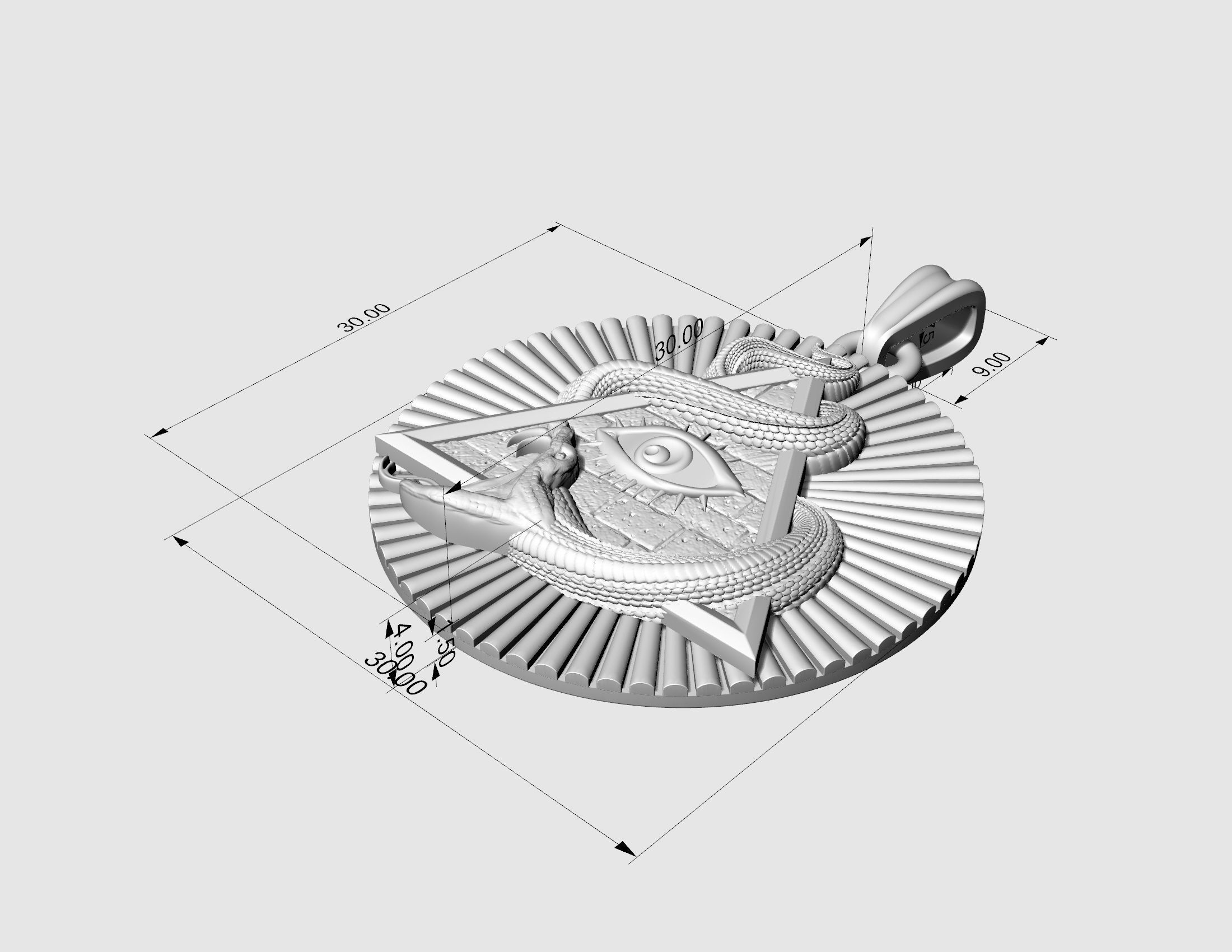 All seeing eye with snake pendant 3D print model_15