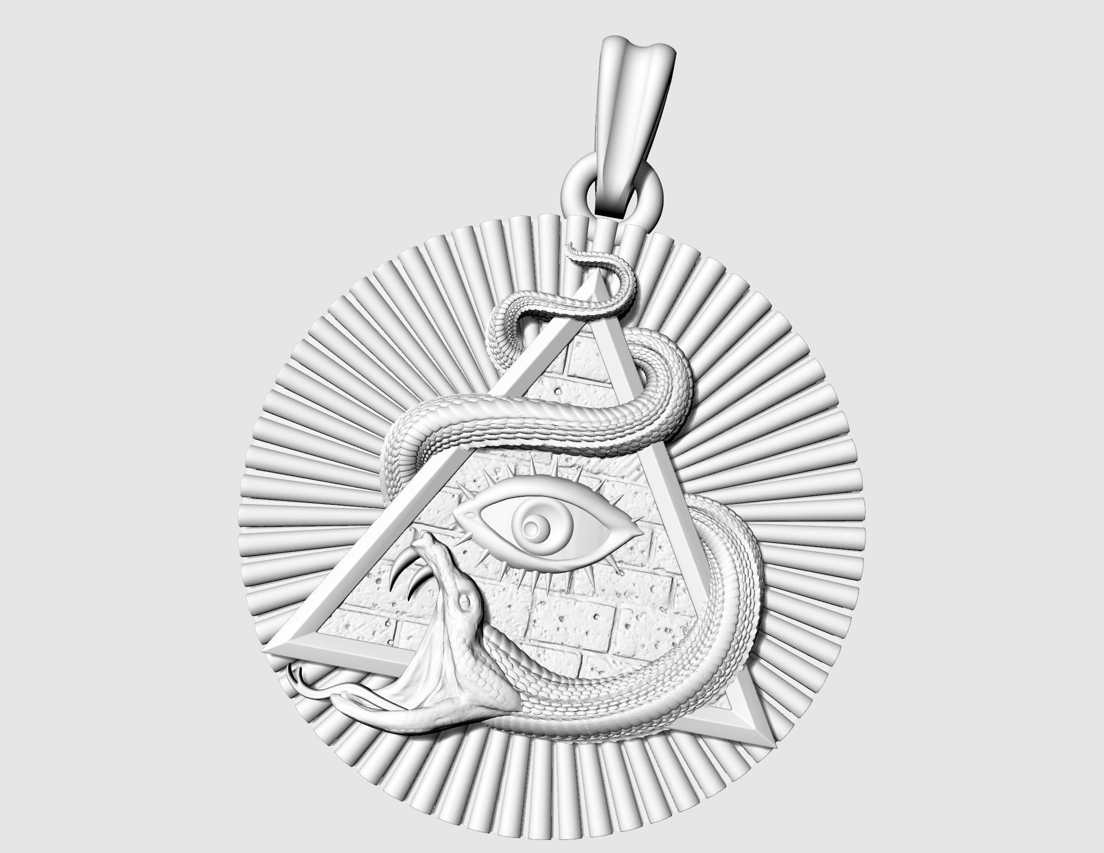 All seeing eye with snake pendant 3D print model_7