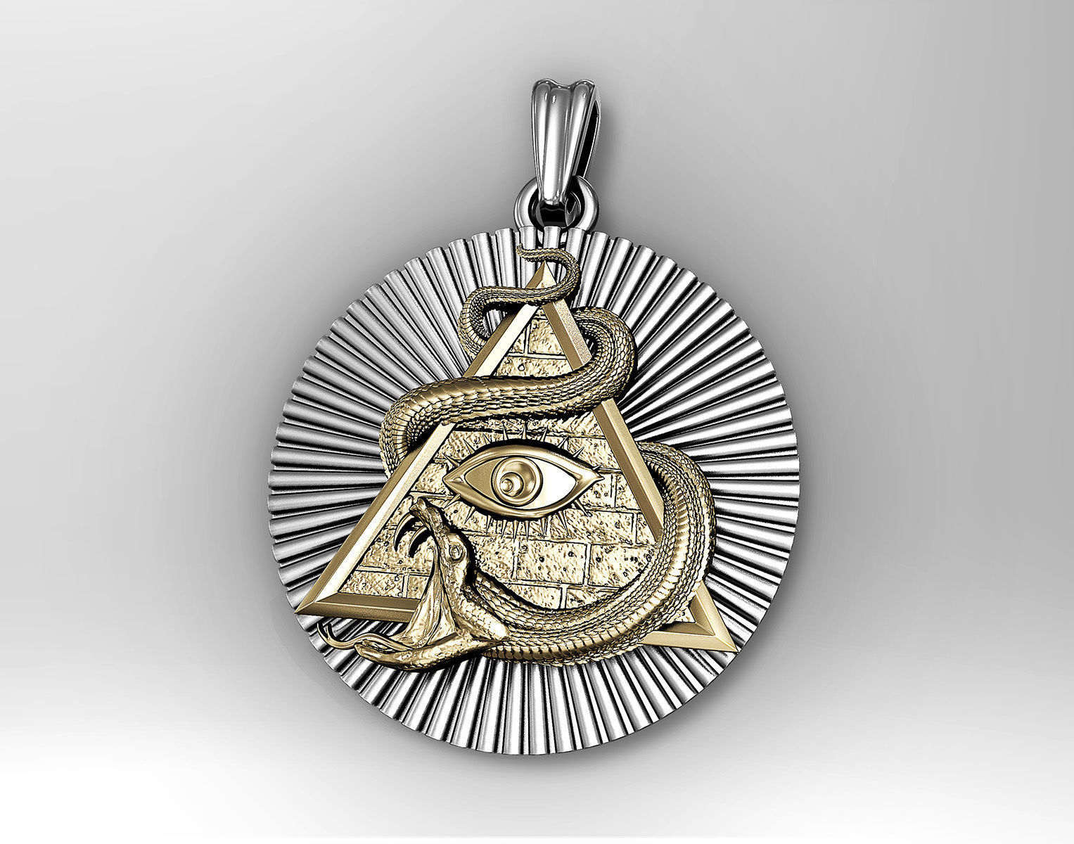 All seeing eye with snake pendant 3D print model_2