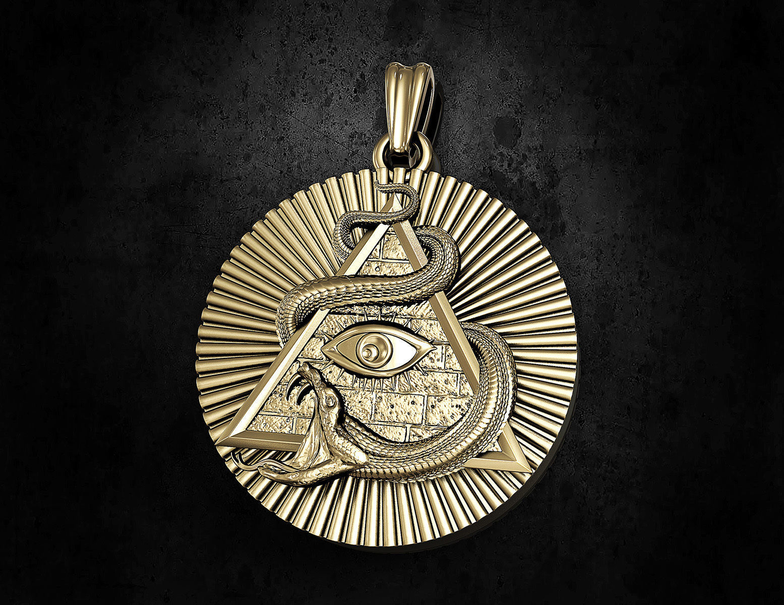 All seeing eye with snake pendant 3D print model_4