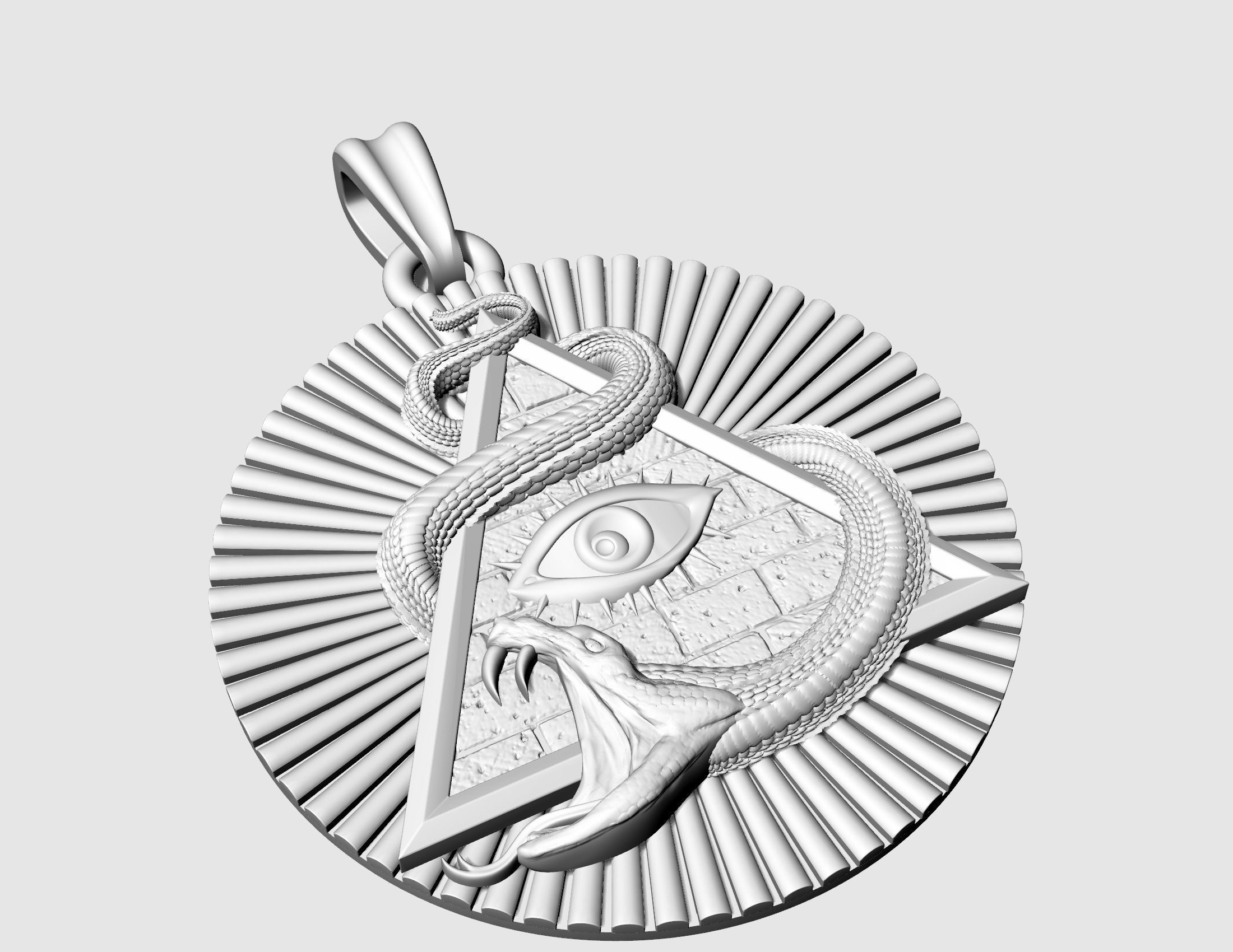 All seeing eye with snake pendant 3D print model_8