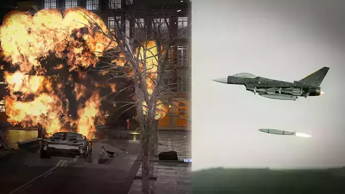 3D Animation of a Jet Fighter Launches a Missile at a Car 3D model