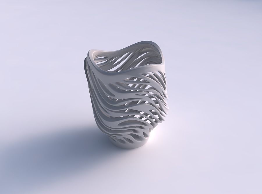 Bowl with twisted smooth cuts very twisted and tapered wavy 3D print model_0