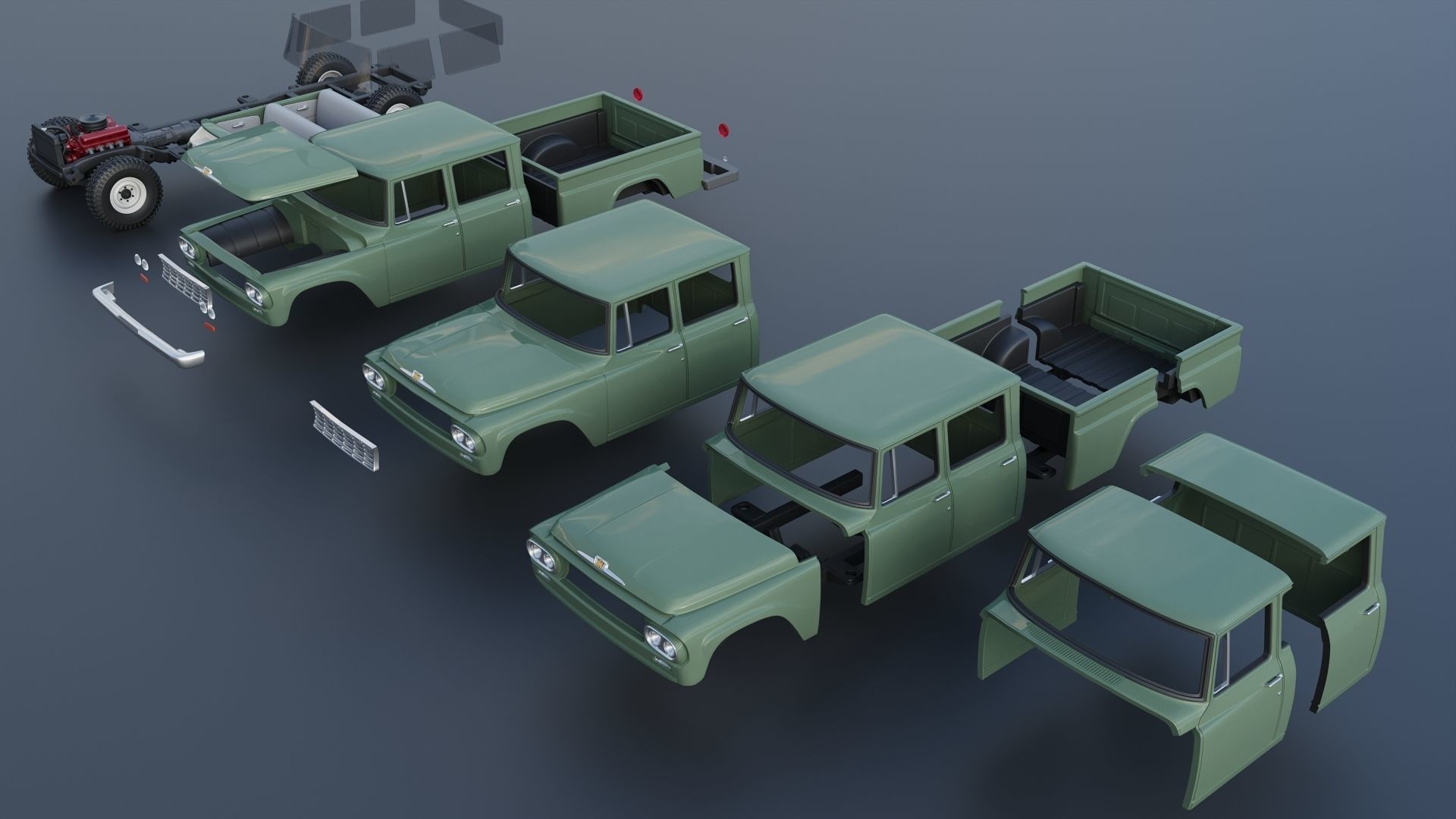 International Pickup C120 Crew Cab 1962 3D print model_17