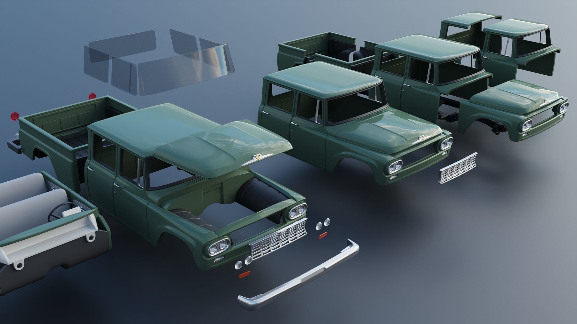 International Pickup C120 Crew Cab 1962 3D print model_21