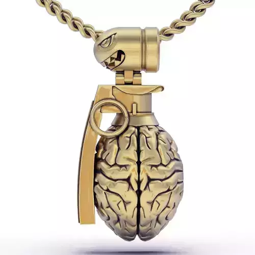 Grenade brain pendant gold printable jewelry 3D model