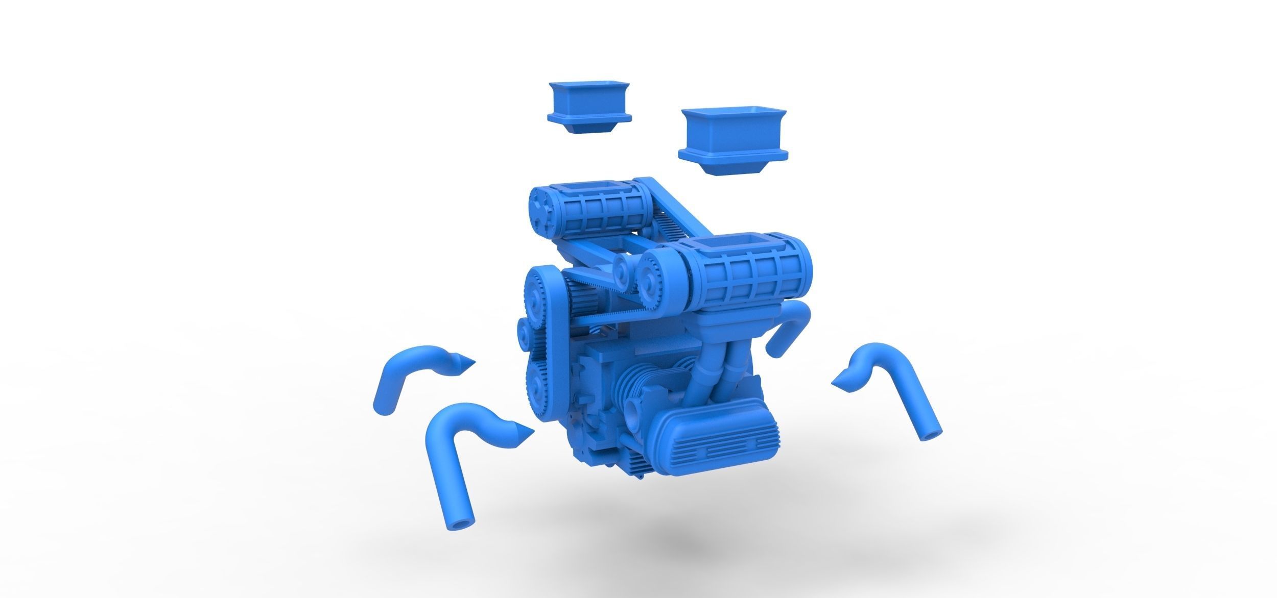 Flat 4 engine with double supercharger Scale 1 to 25 3D print model_16
