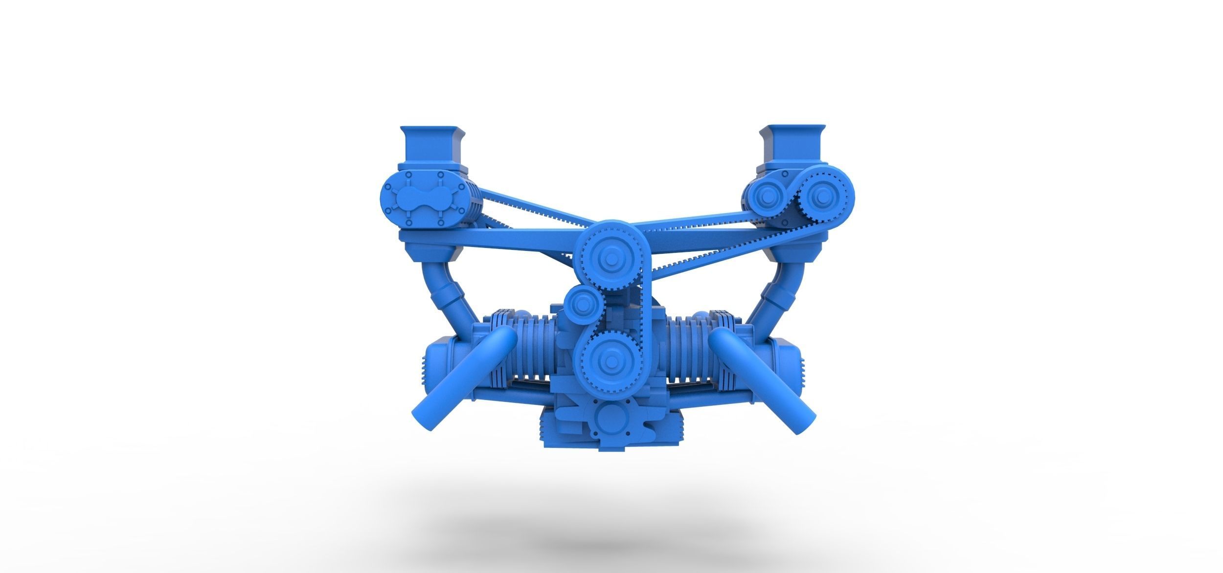 Flat 4 engine with double supercharger Scale 1 to 25 3D print model_2