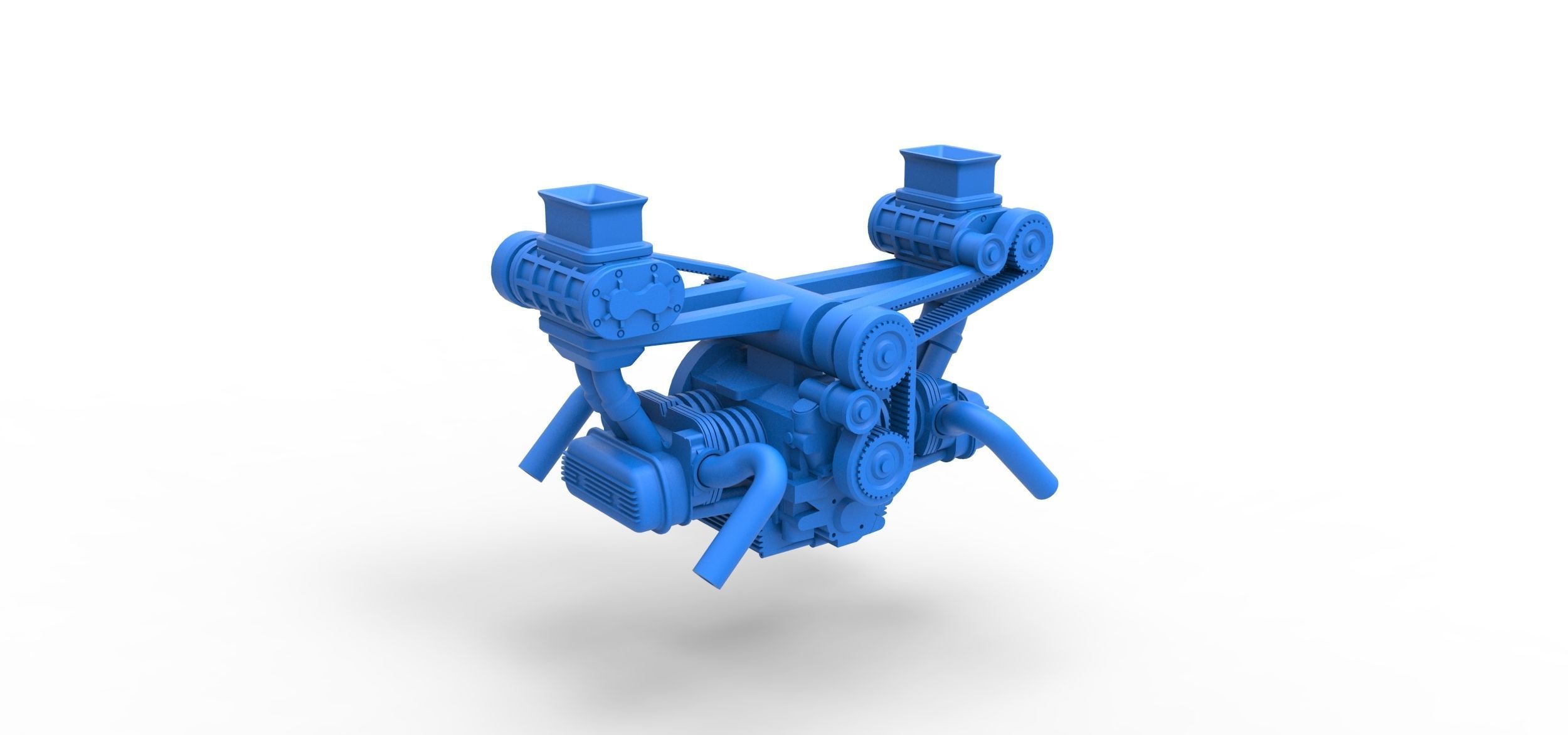 Flat 4 engine with double supercharger Scale 1 to 25 3D print model_13