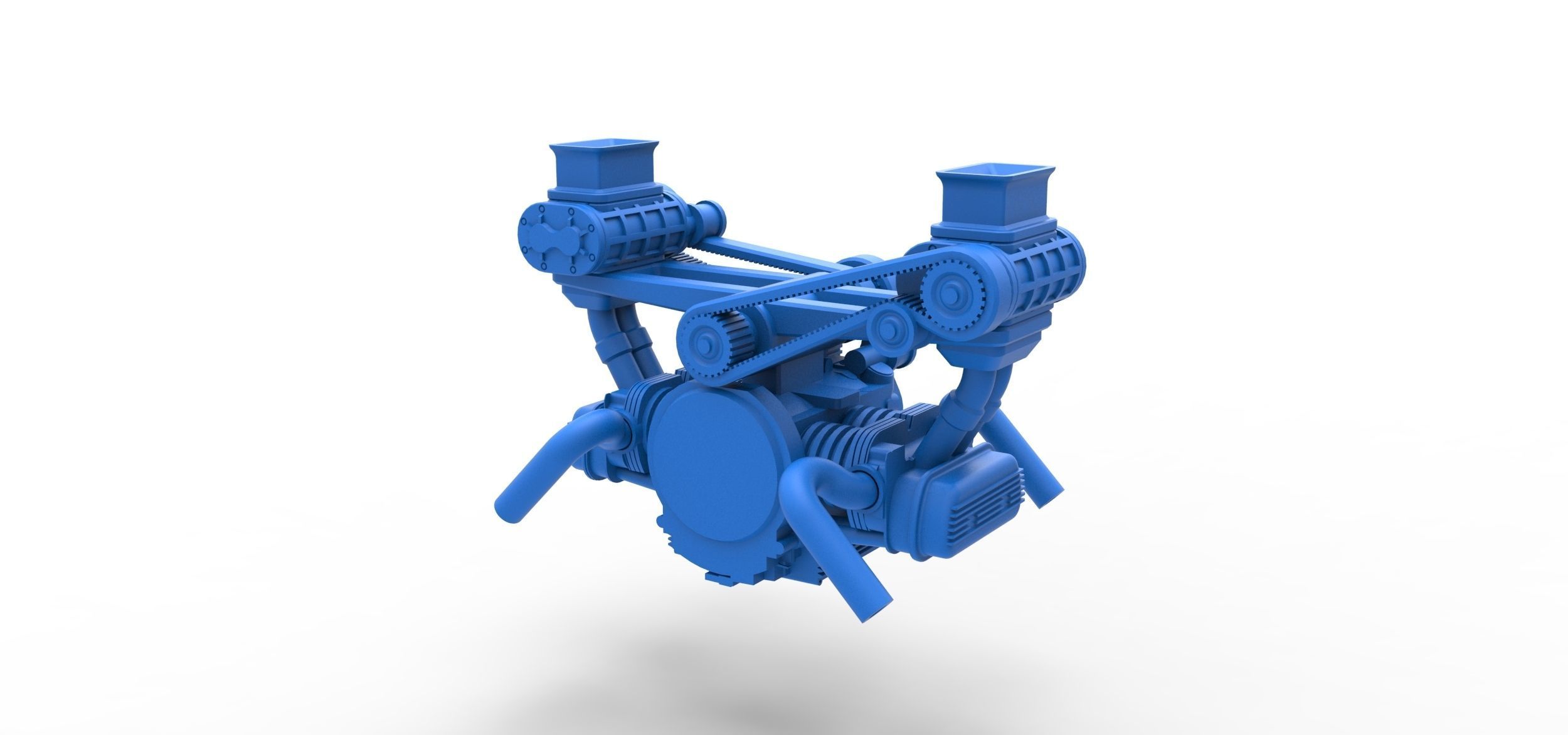 Flat 4 engine with double supercharger Scale 1 to 25 3D print model_11