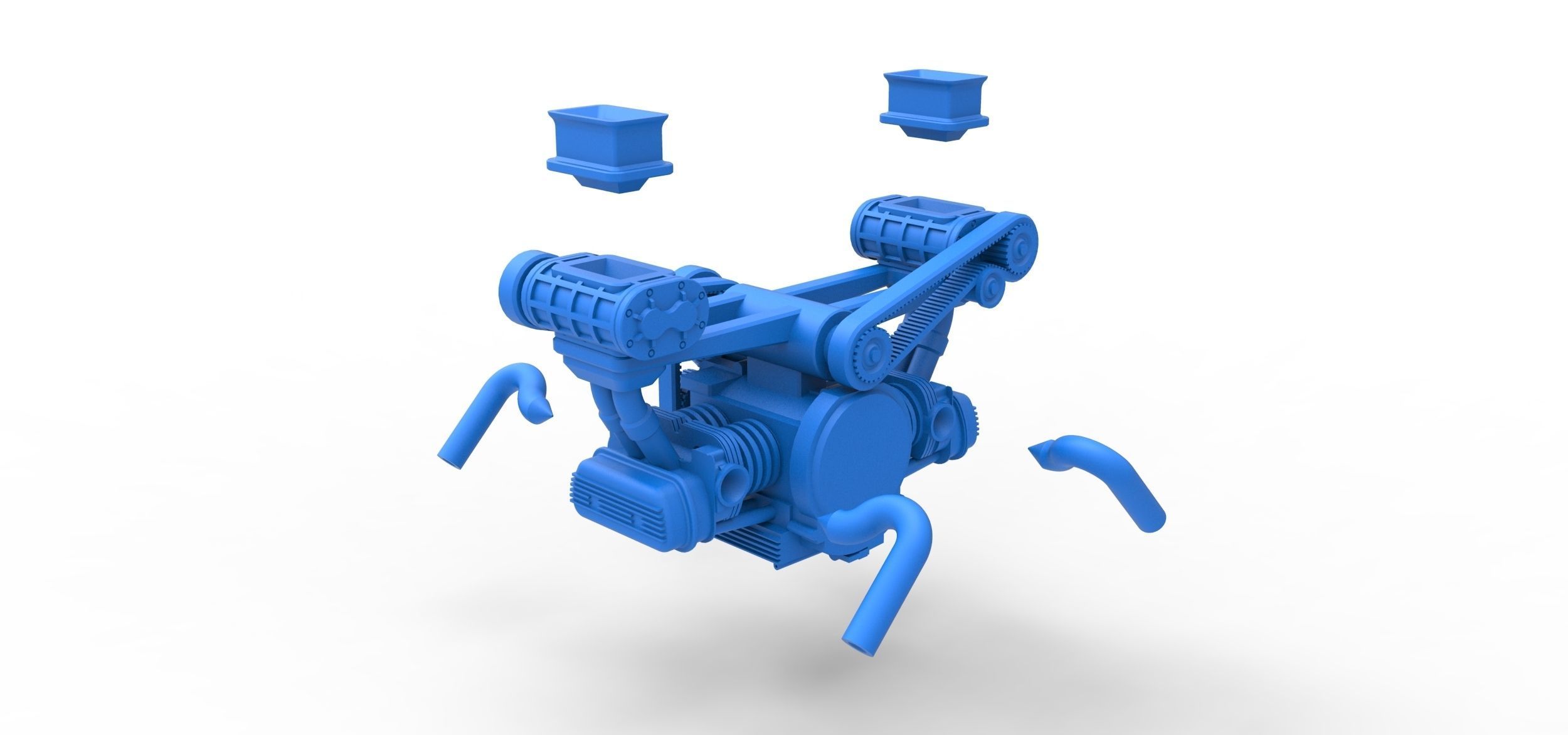 Flat 4 engine with double supercharger Scale 1 to 25 3D print model_17