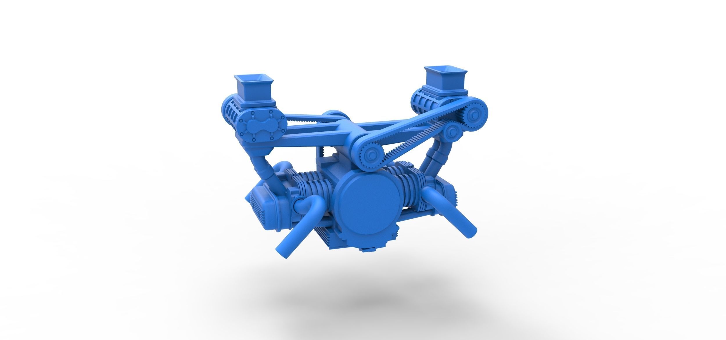 Flat 4 engine with double supercharger Scale 1 to 25 3D print model_9