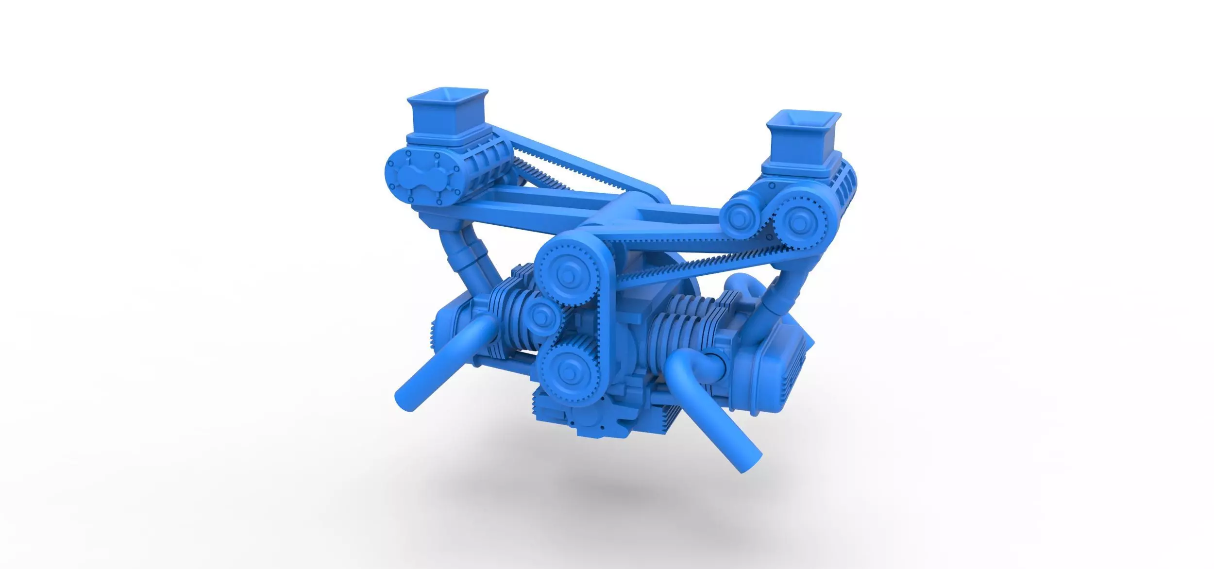 Flat 4 engine with double supercharger Scale 1 to 25 3D print model_0