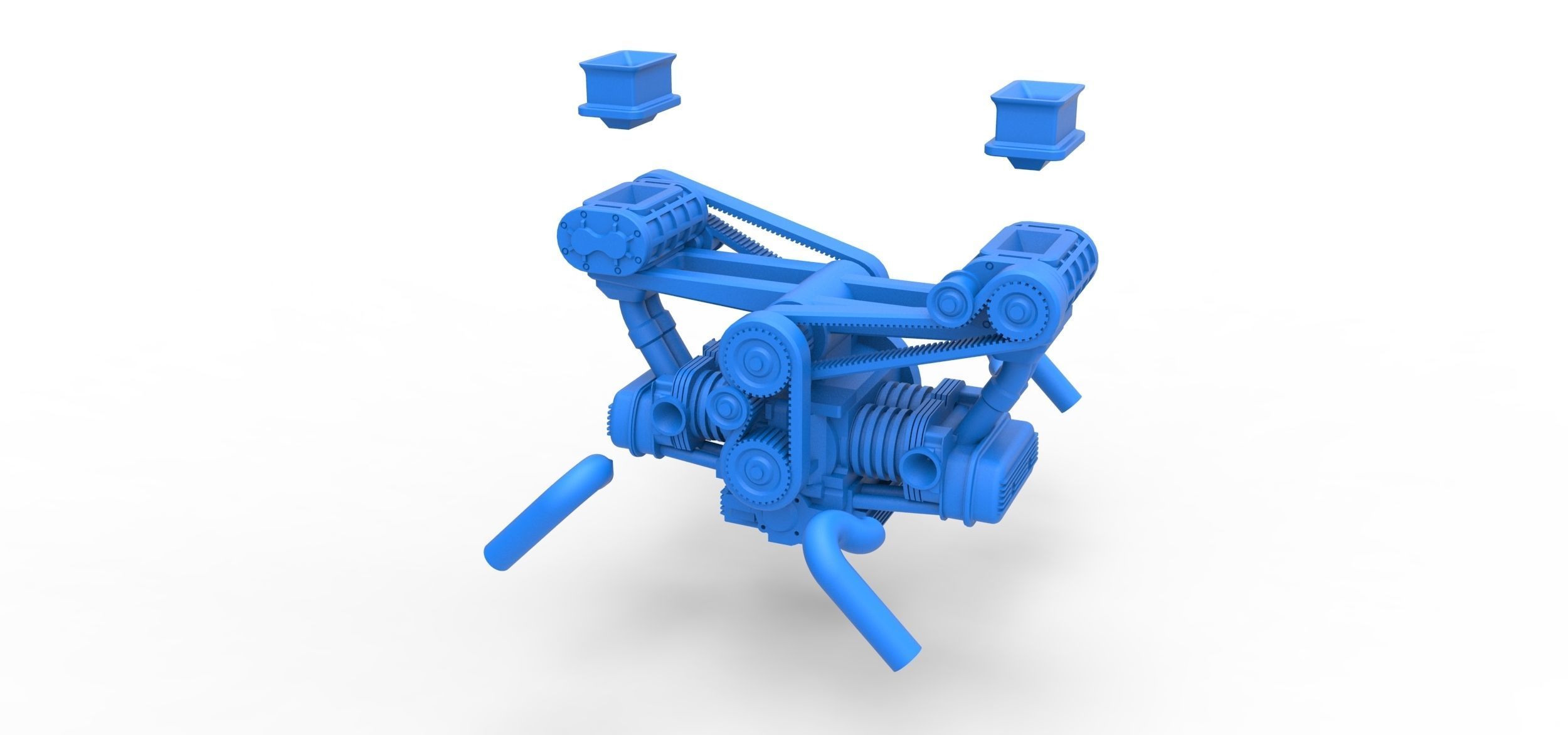 Flat 4 engine with double supercharger Scale 1 to 25 3D print model_14