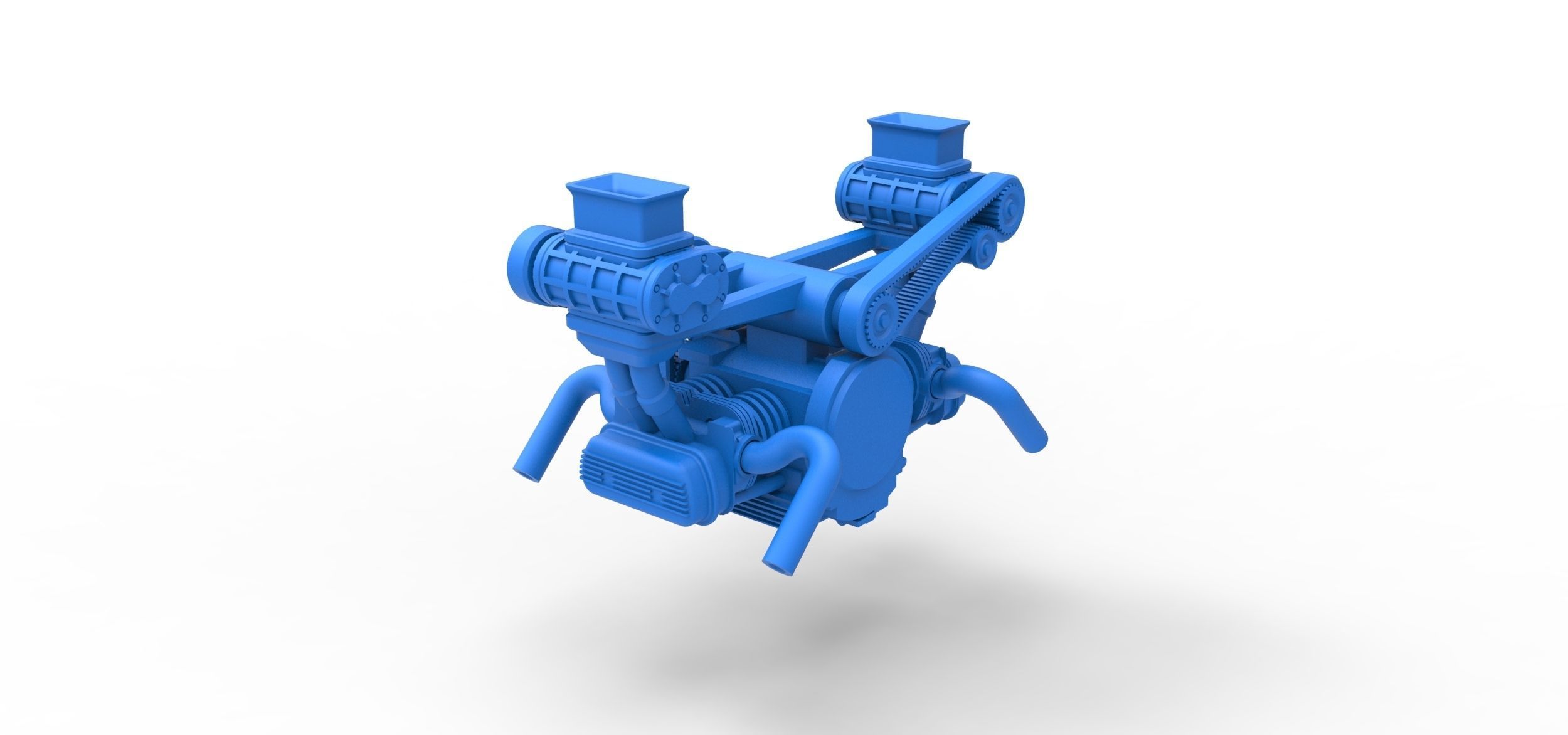 Flat 4 engine with double supercharger Scale 1 to 25 3D print model_8