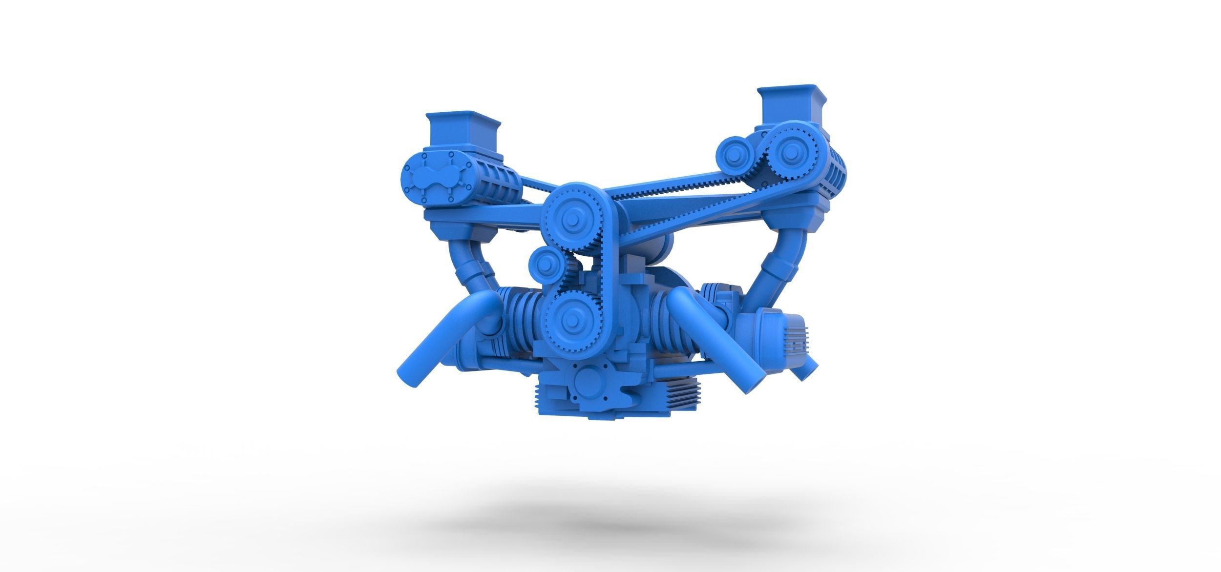 Flat 4 engine with double supercharger Scale 1 to 25 3D print model_1