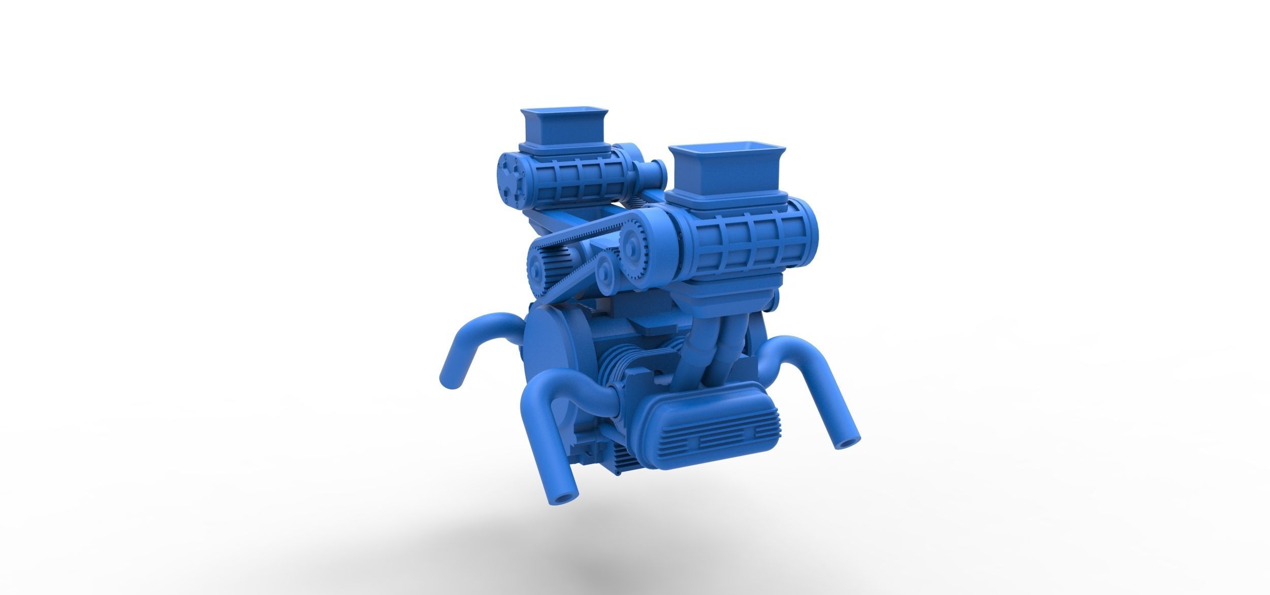 Flat 4 engine with double supercharger Scale 1 to 25 3D print model_12