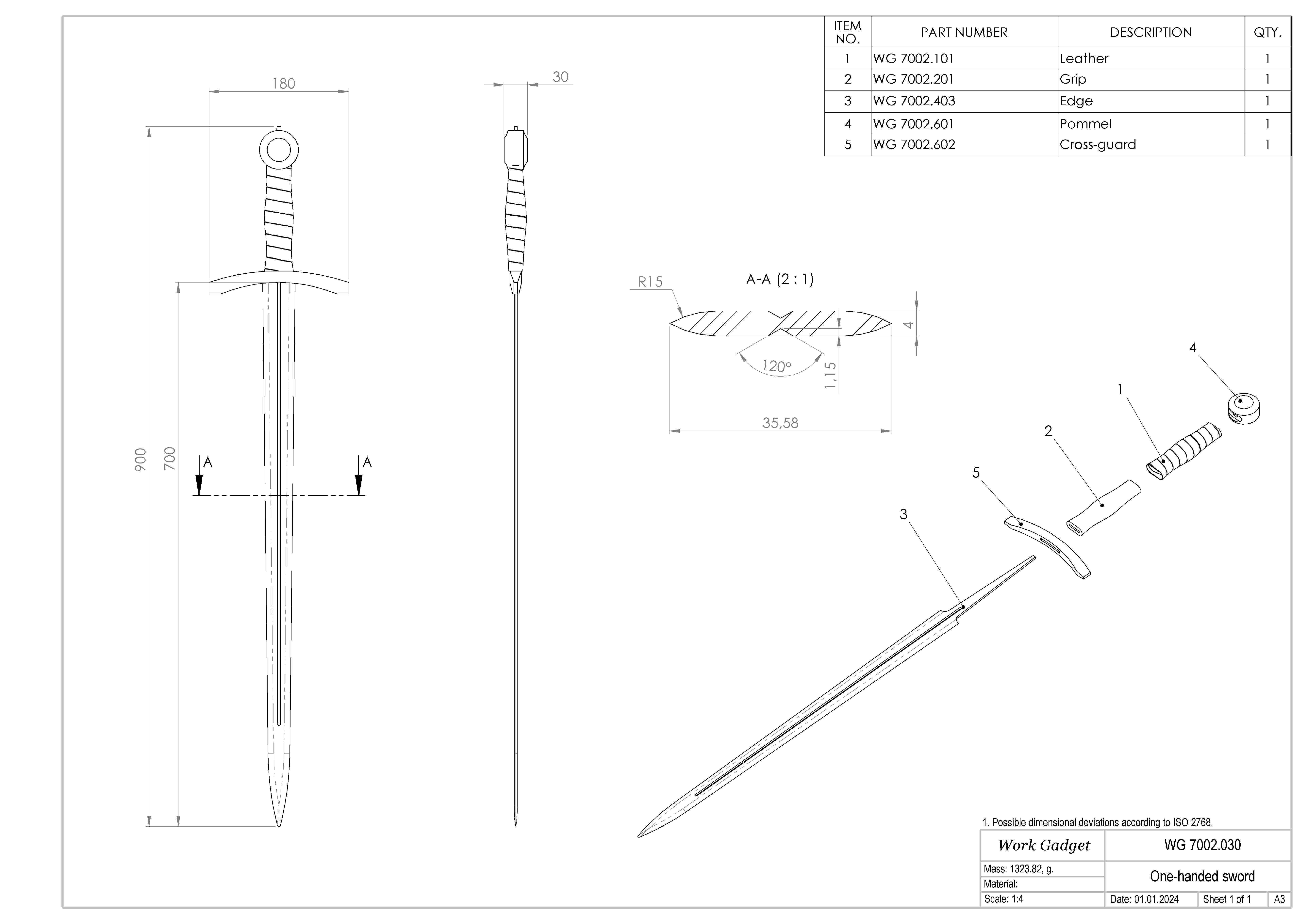 WG 7002 - 15th century sword Low-poly 3D model_1