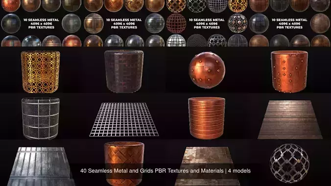40 Seamless Metal and Grids PBR Textures and Materials