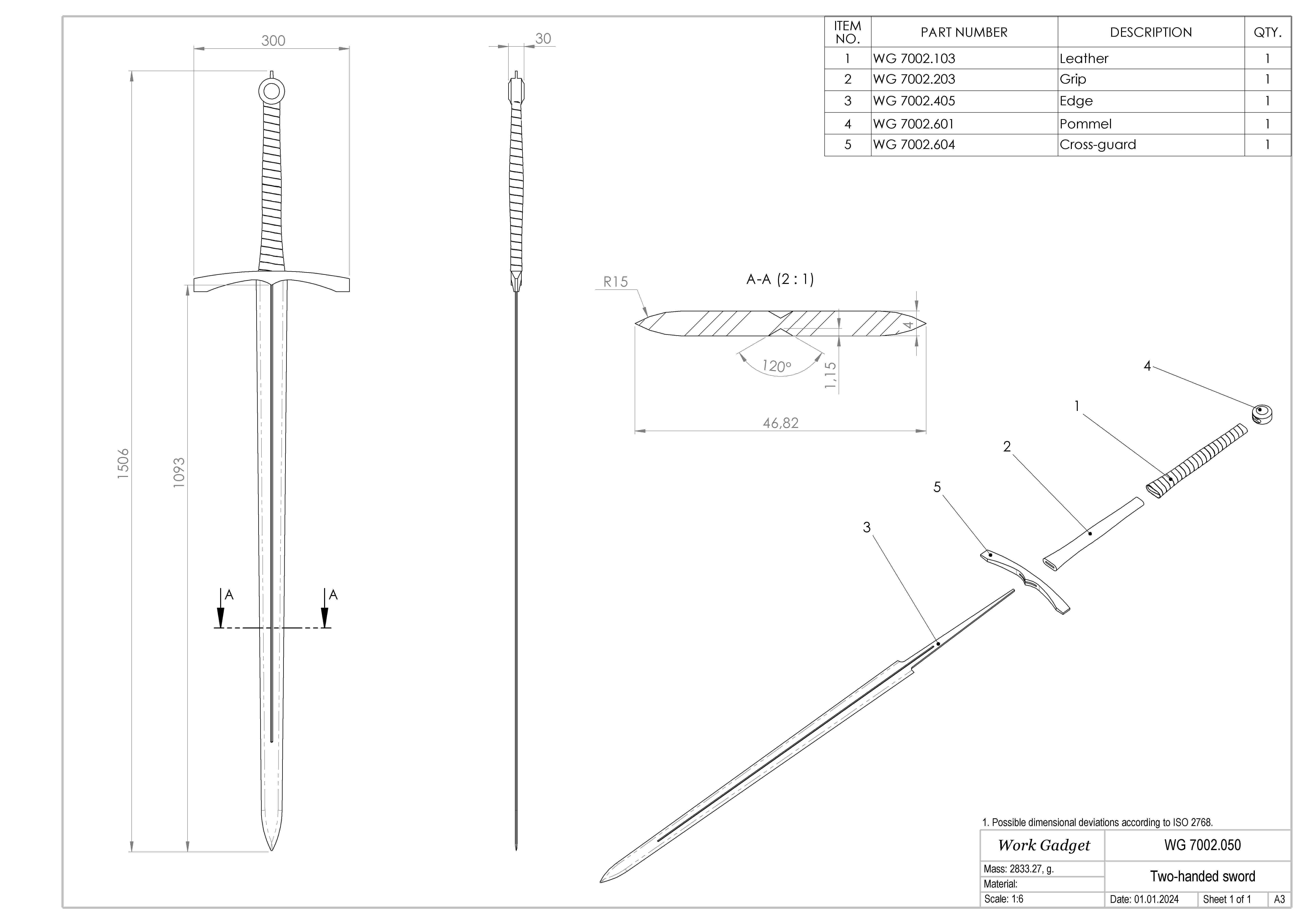WG 7002 - Two-handed sword Low-poly 3D model_1