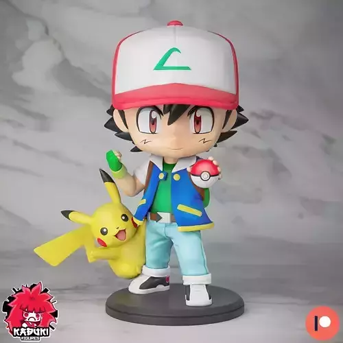 CHIBI ASH KETCHUM AND PIKACHU POKEMON