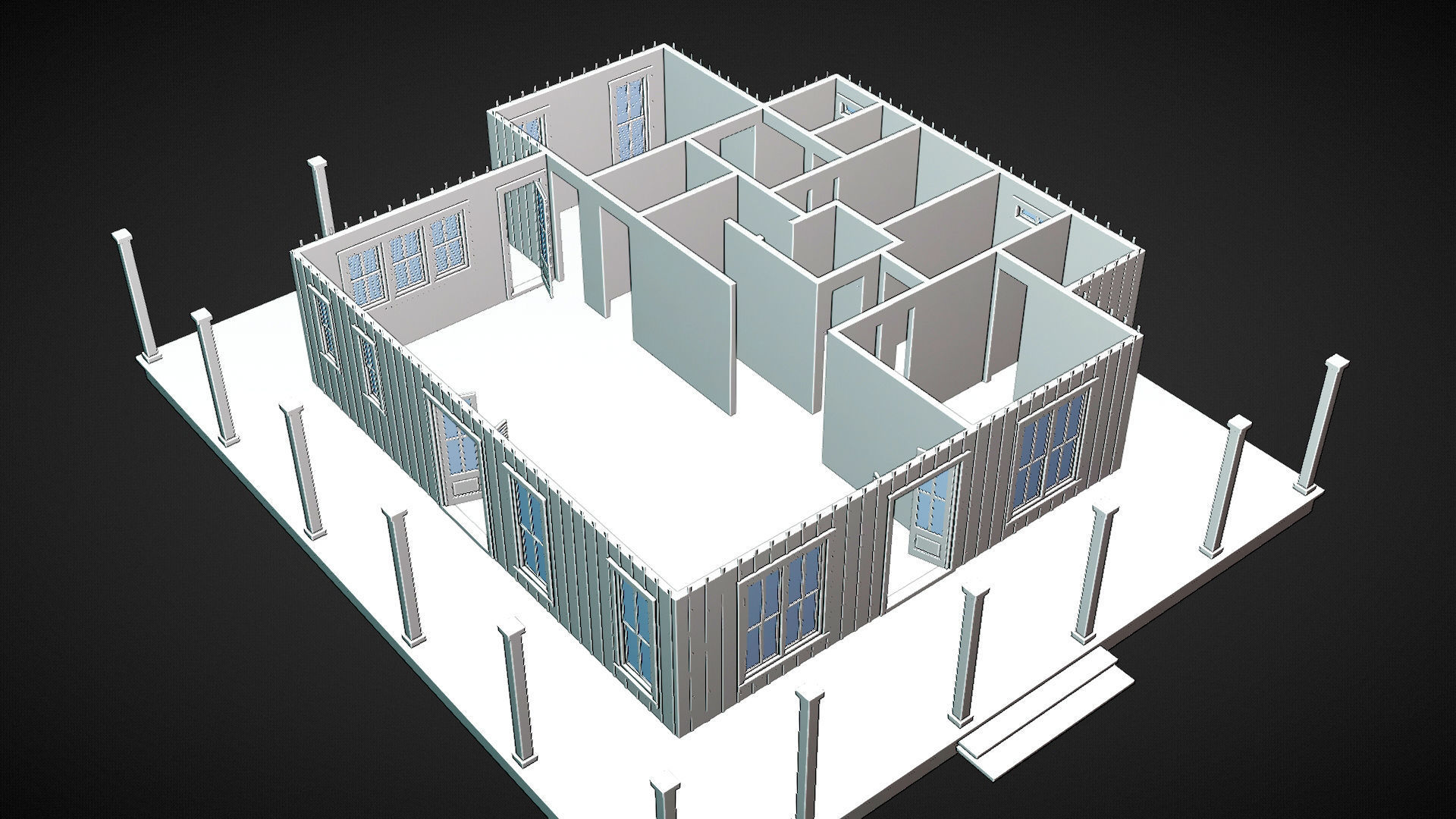 House Exterior Interior with Openable Doors 3D model_8