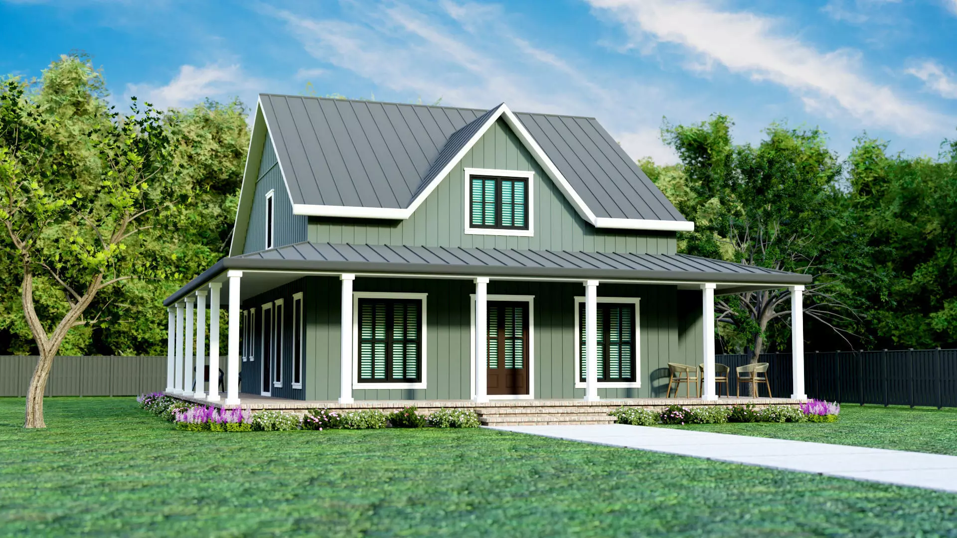 House Exterior Interior with Openable Doors 3D model_0